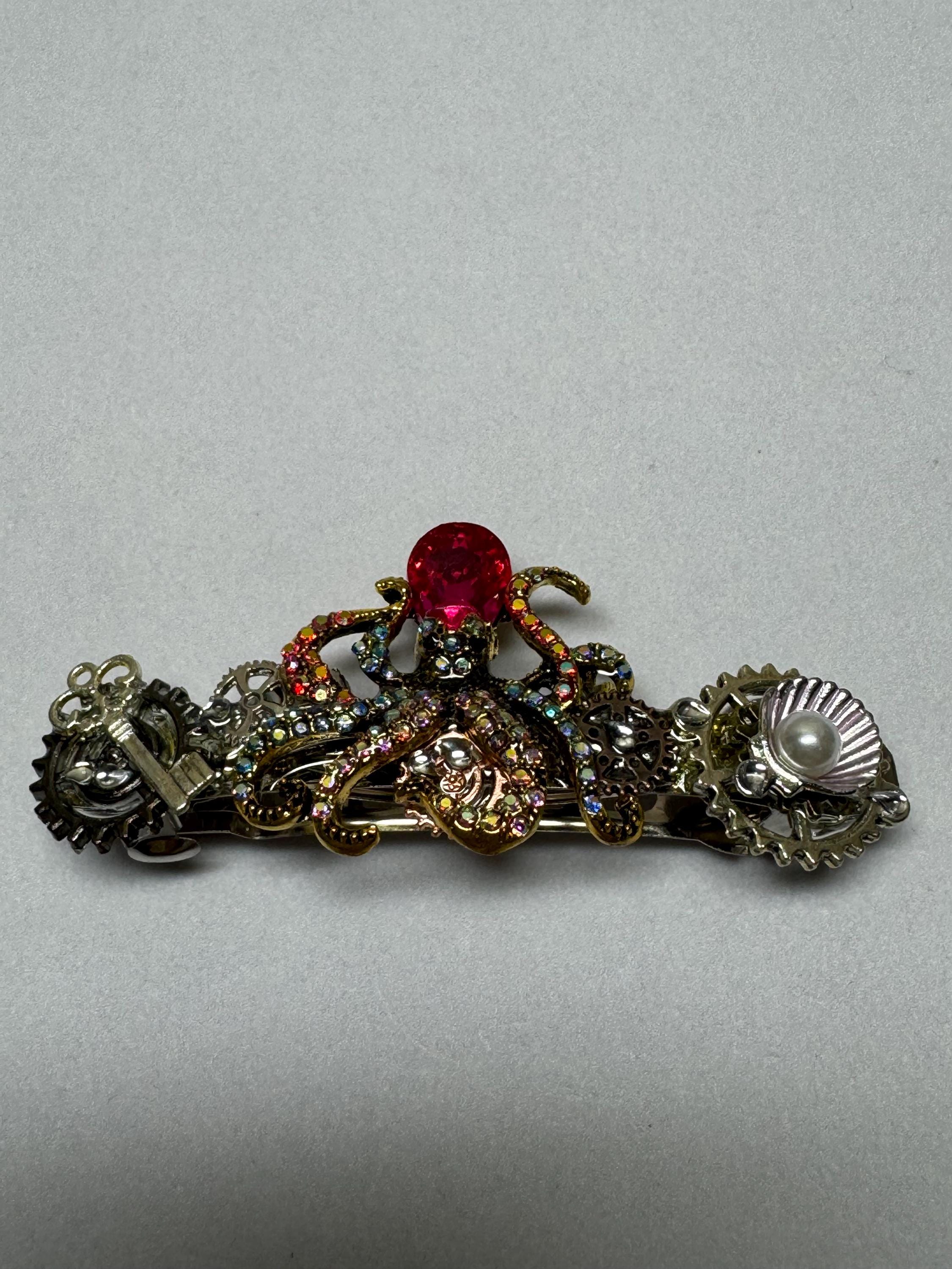 Rhinestone Pink Metal Octopus Barrette