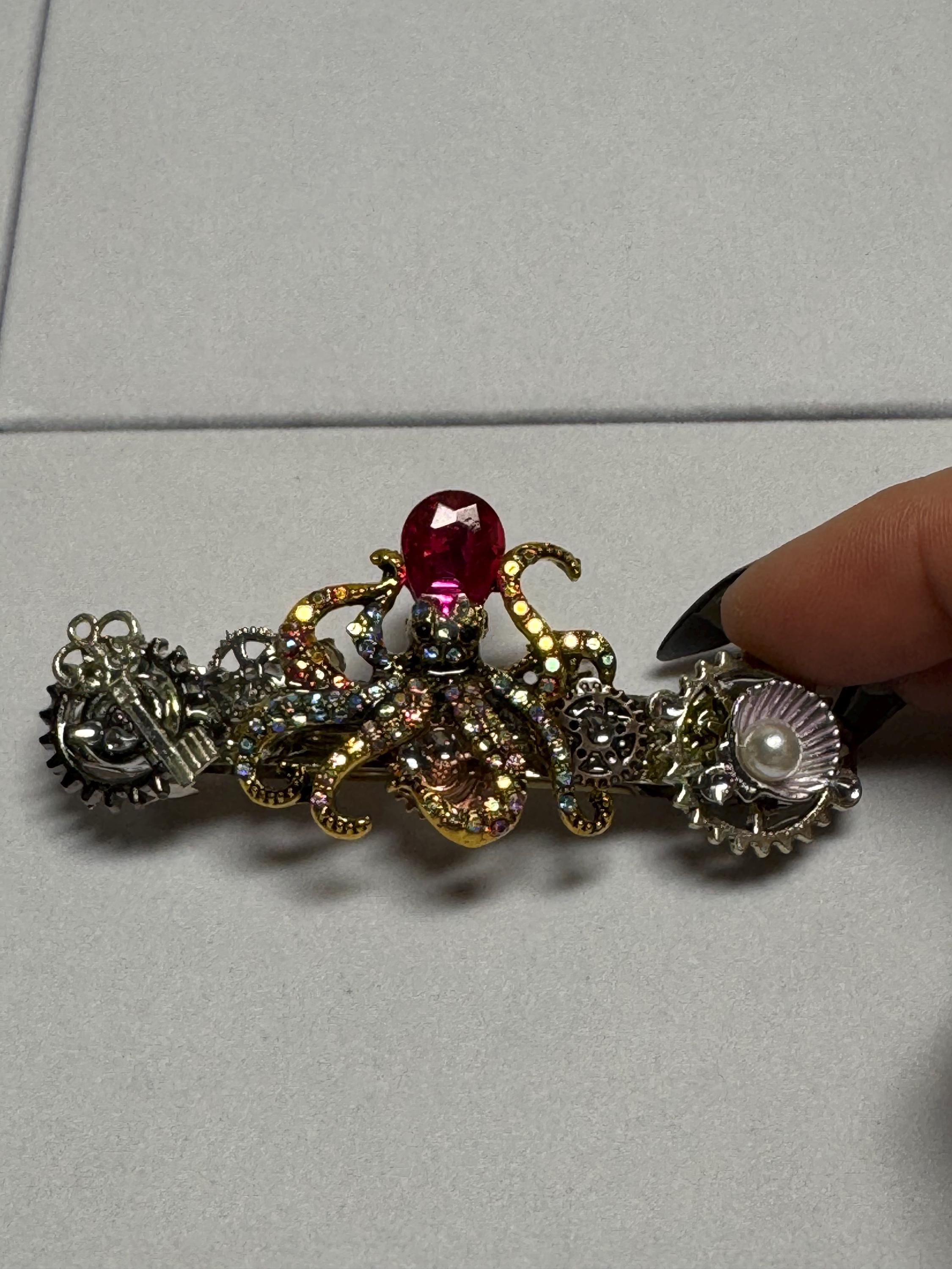 Rhinestone Pink Metal Octopus Barrette