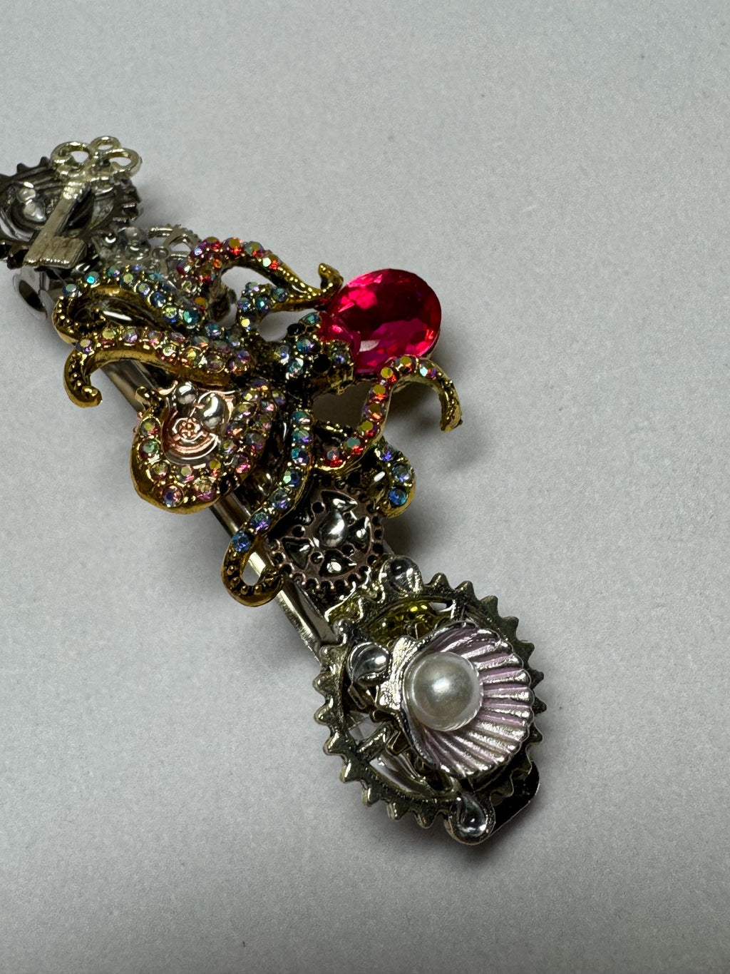 Rhinestone Pink Metal Octopus Barrette