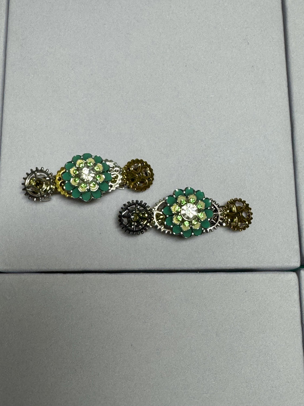 Green Flower Pair of Barrettes
