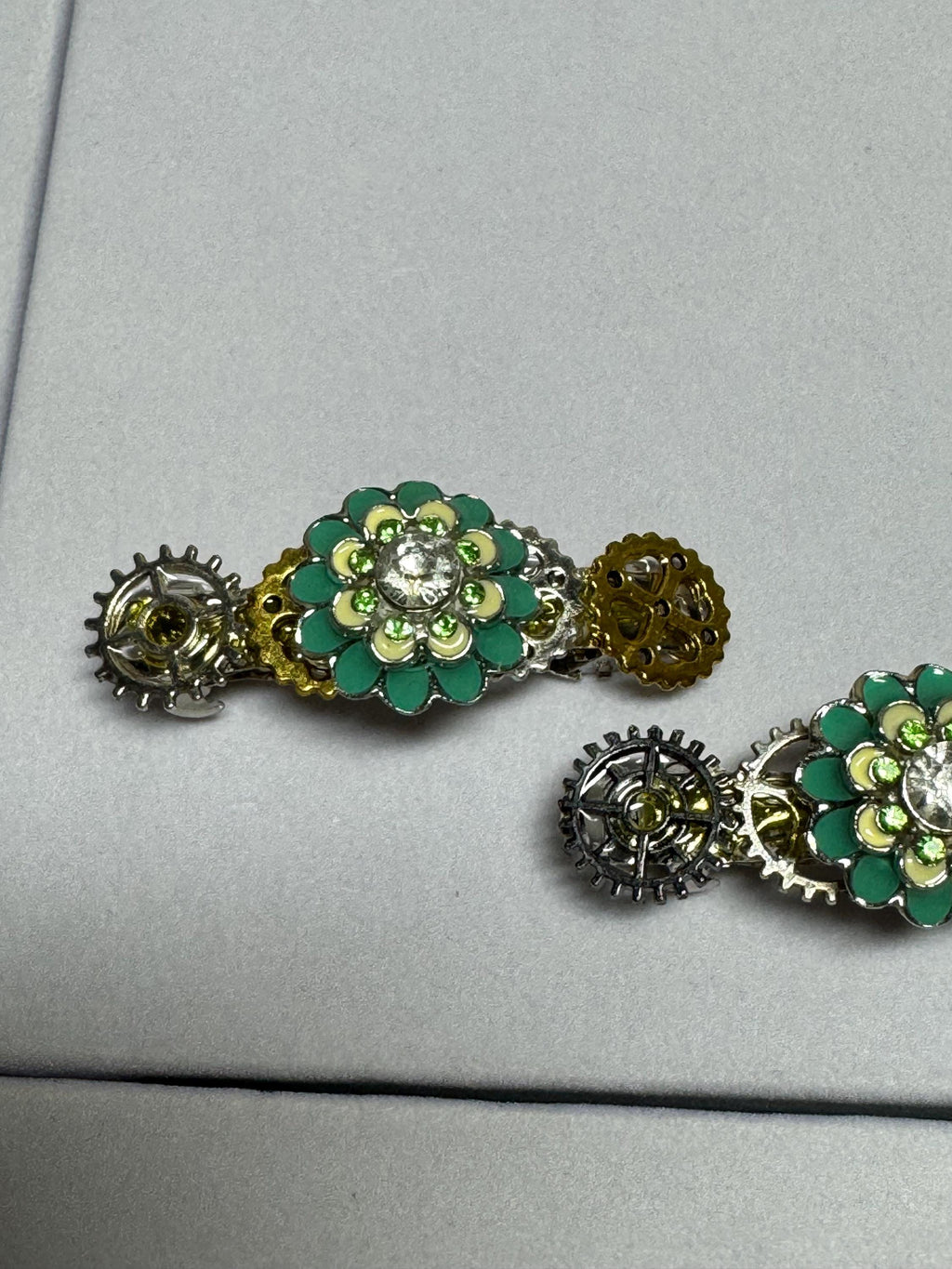 Green Flower Pair of Barrettes
