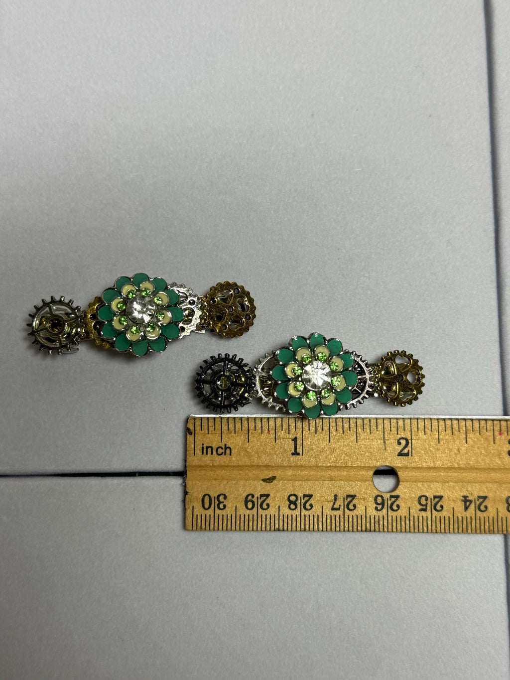 Green Flower Pair of Barrettes