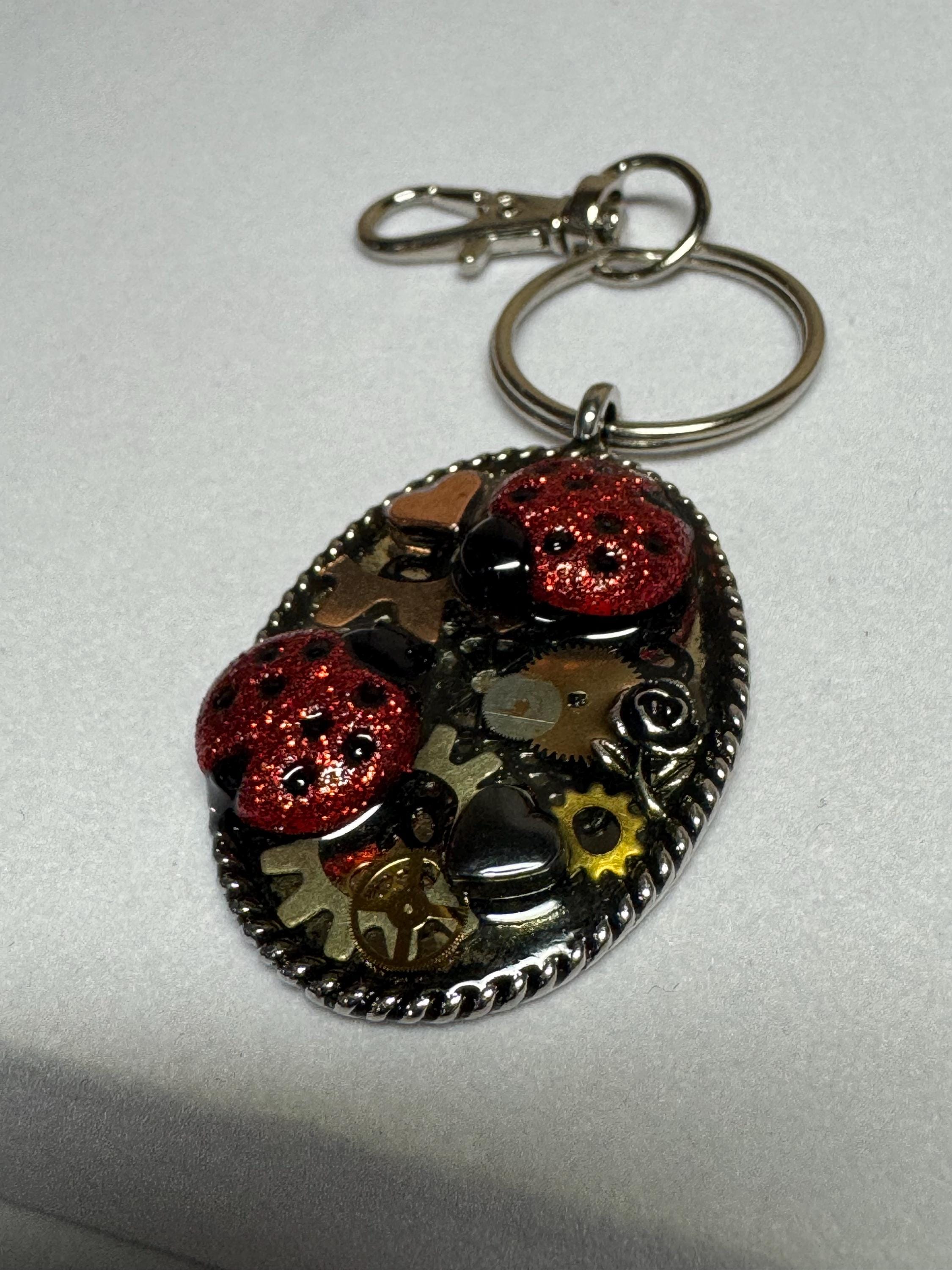 Oval Metal Ladybug Steampunk Keychain