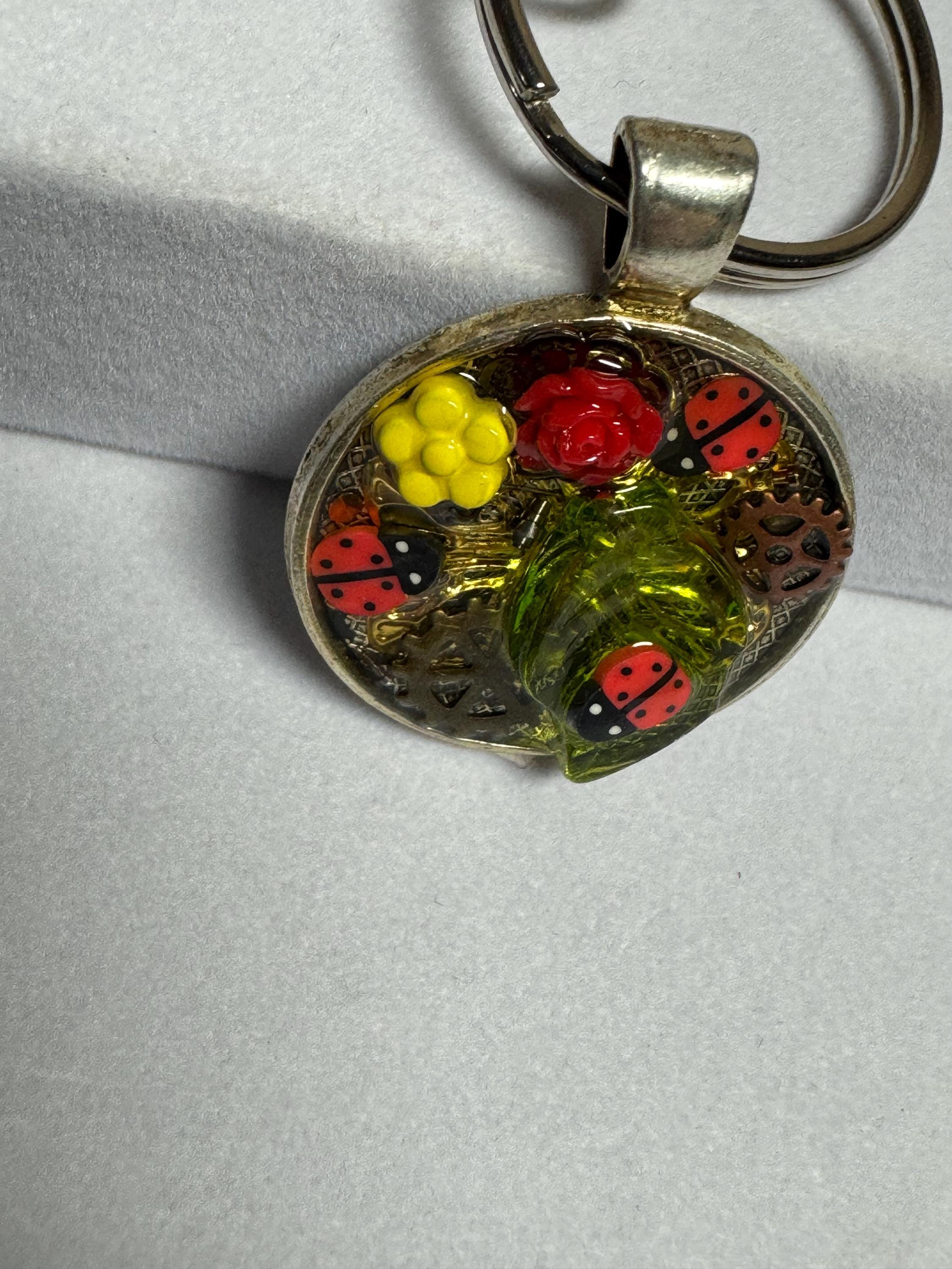 Round Small Ladybug Metal Keychain