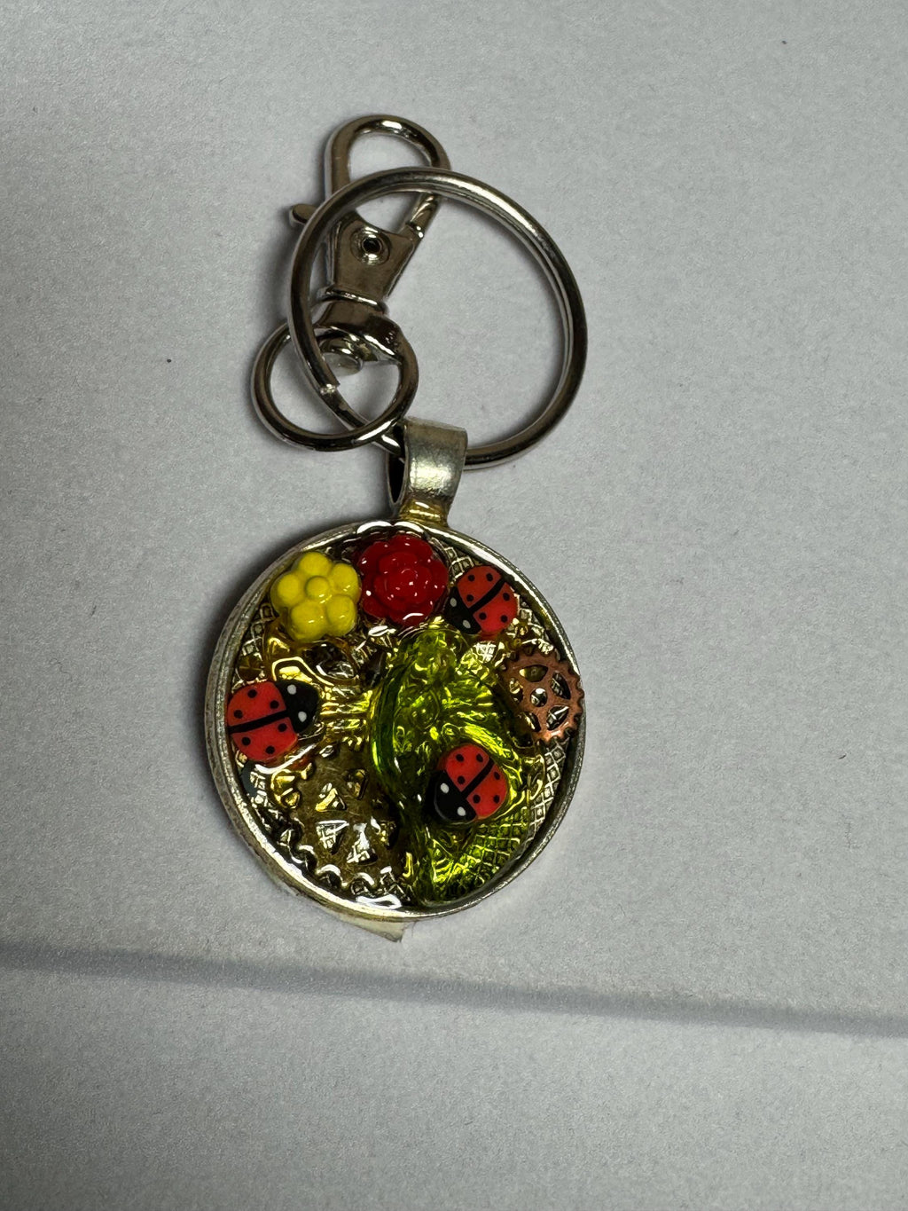 Round Small Ladybug Metal Keychain