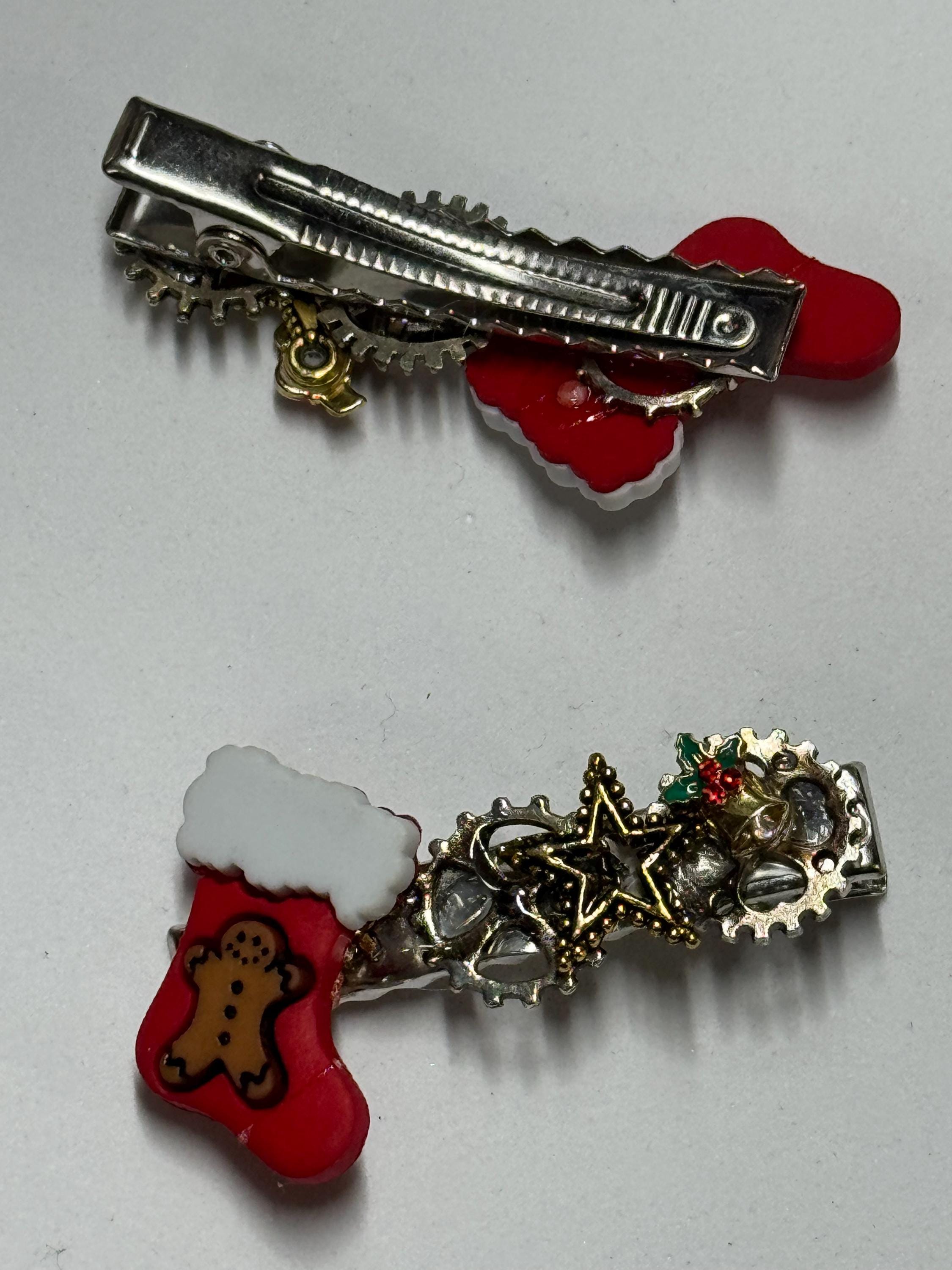 Christmas Stocking Steampunk Metal Barrette Sets
