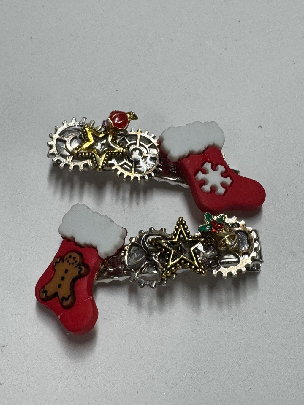 Christmas Stocking Steampunk Metal Barrette Sets