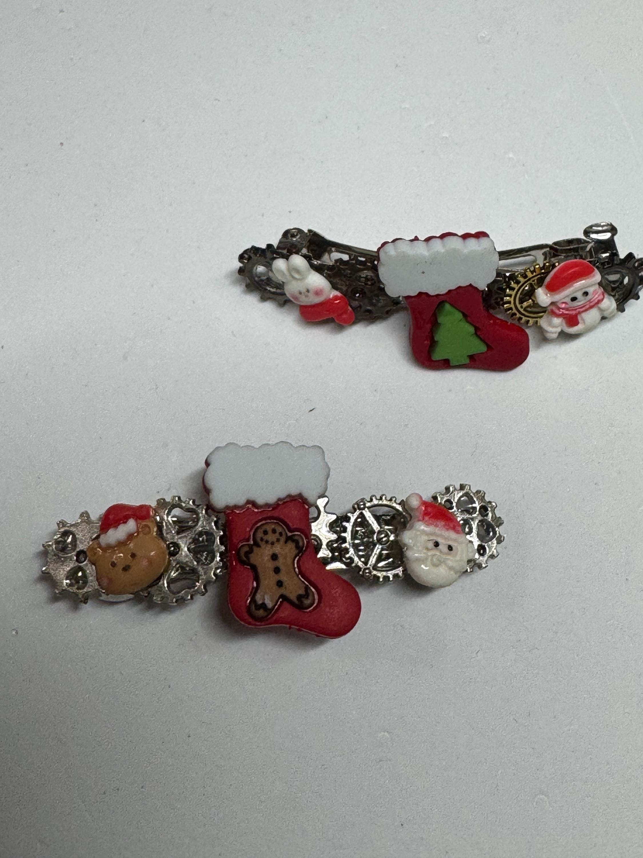 Christmas Stocking Steampunk Metal Barrette Sets