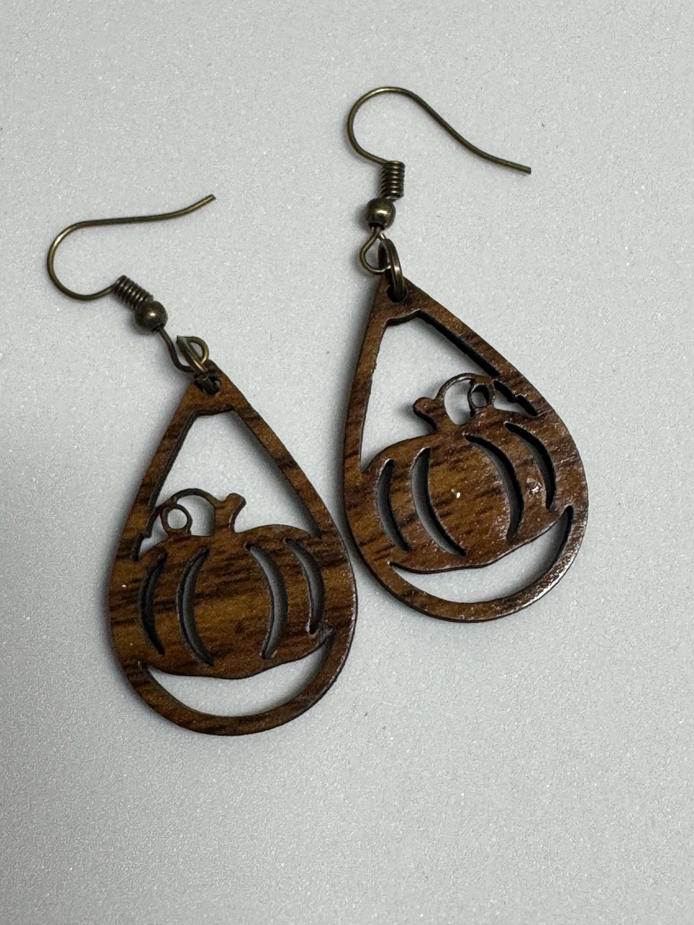 Fall Wooden Teardrop Earrings