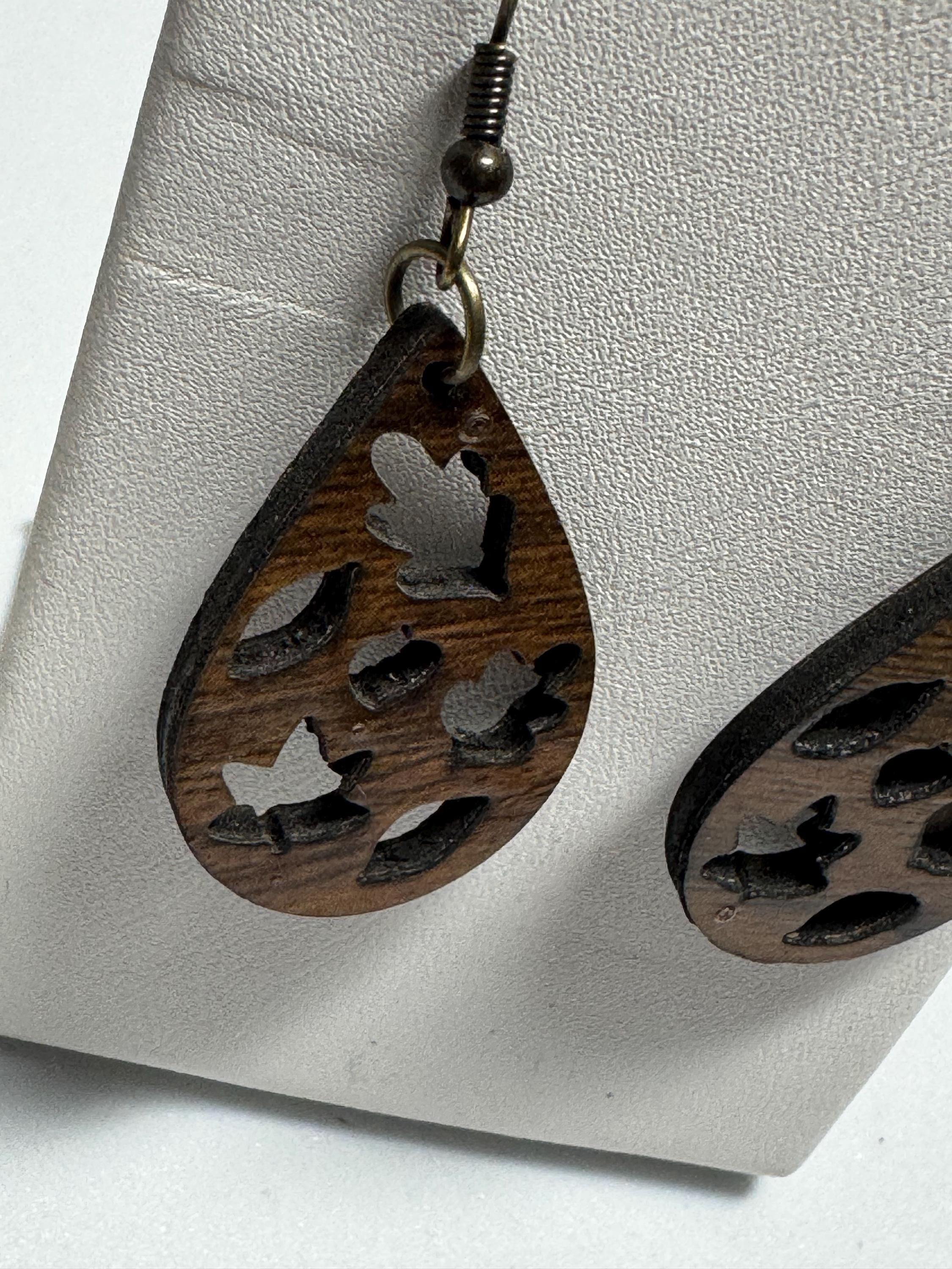 Fall Wooden Teardrop Earrings
