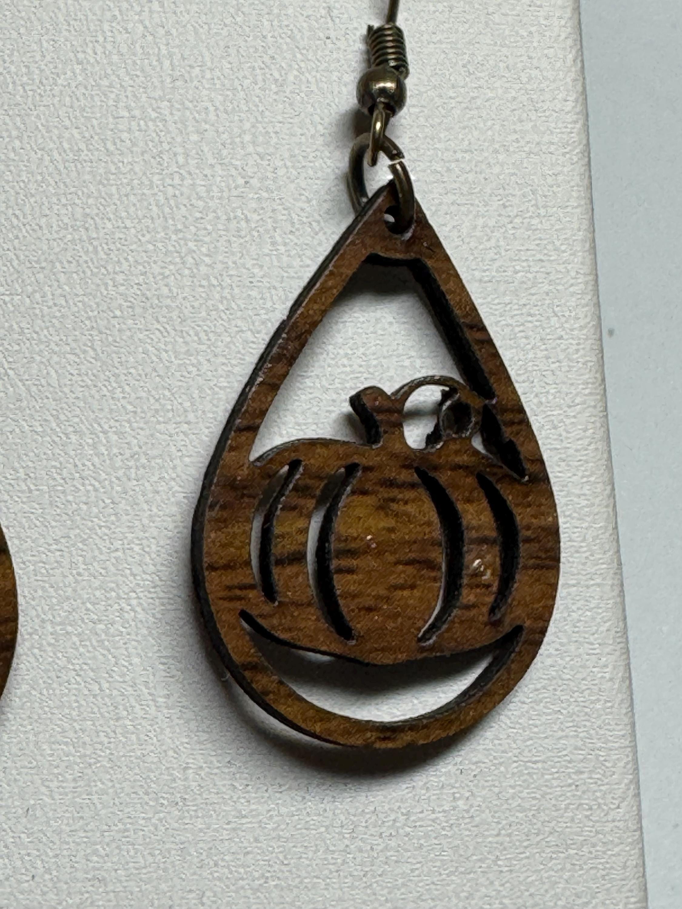 Fall Wooden Teardrop Earrings