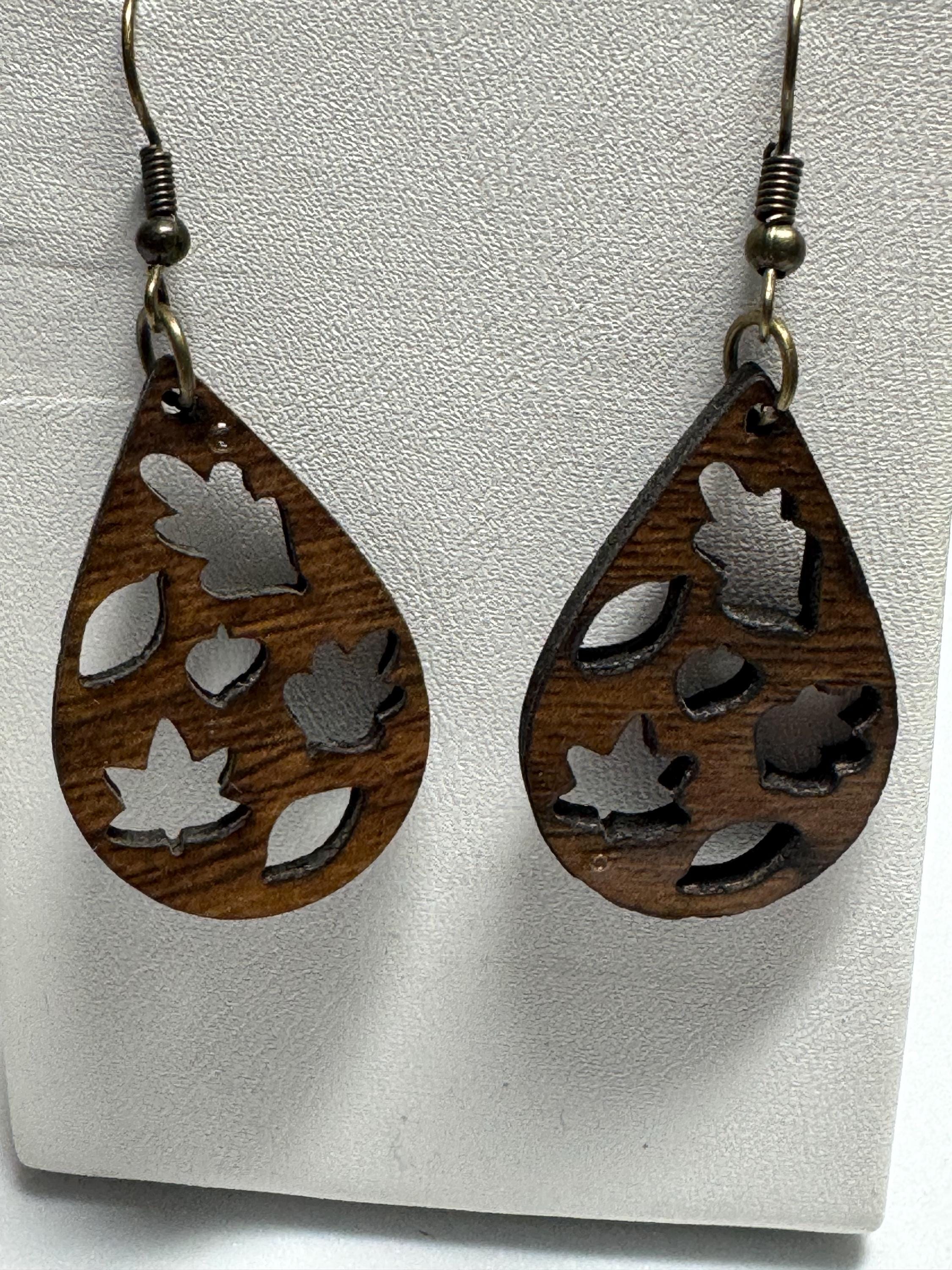 Fall Wooden Teardrop Earrings