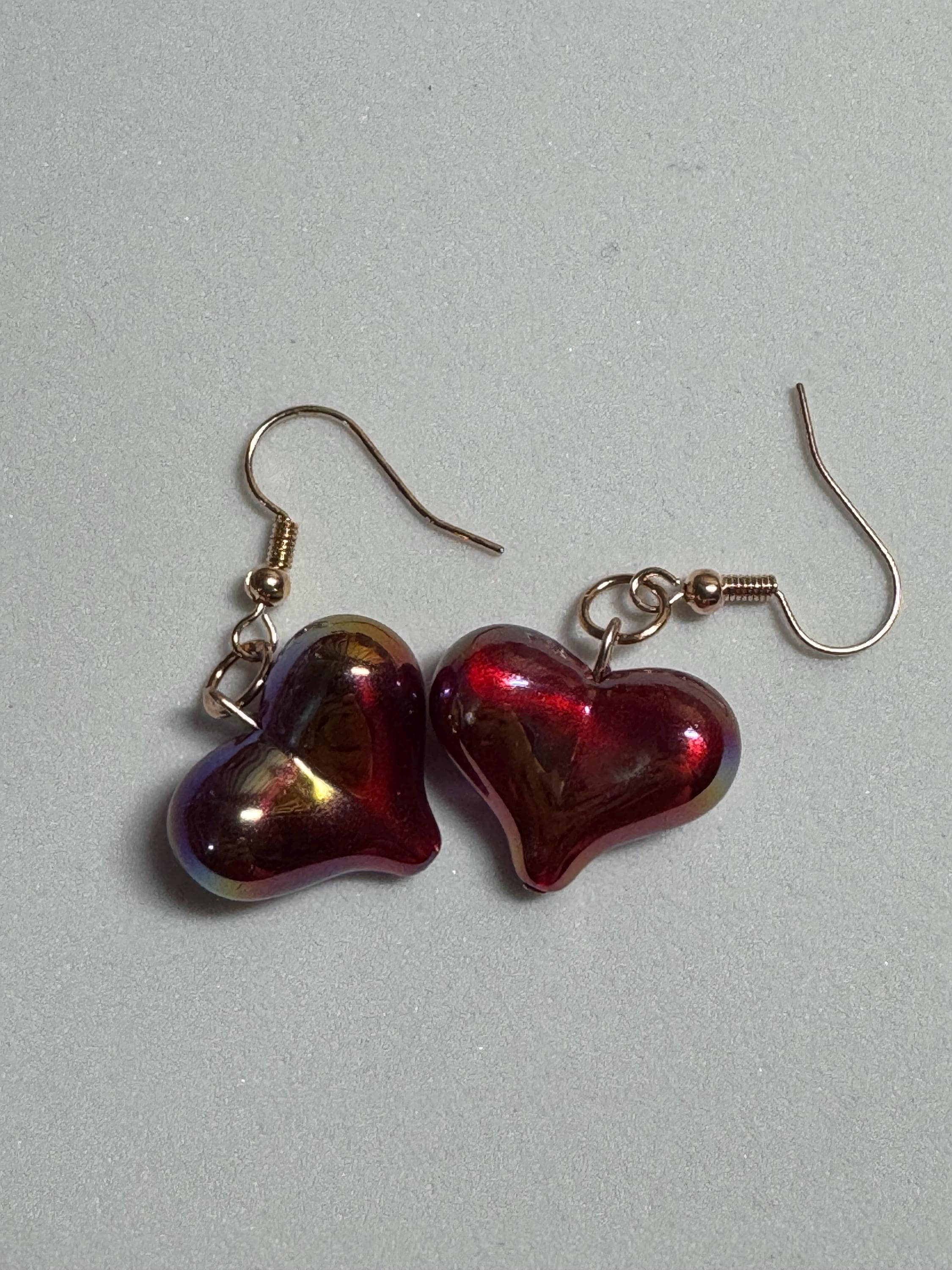 Heart Shaped Earrings, Red Silver and Black