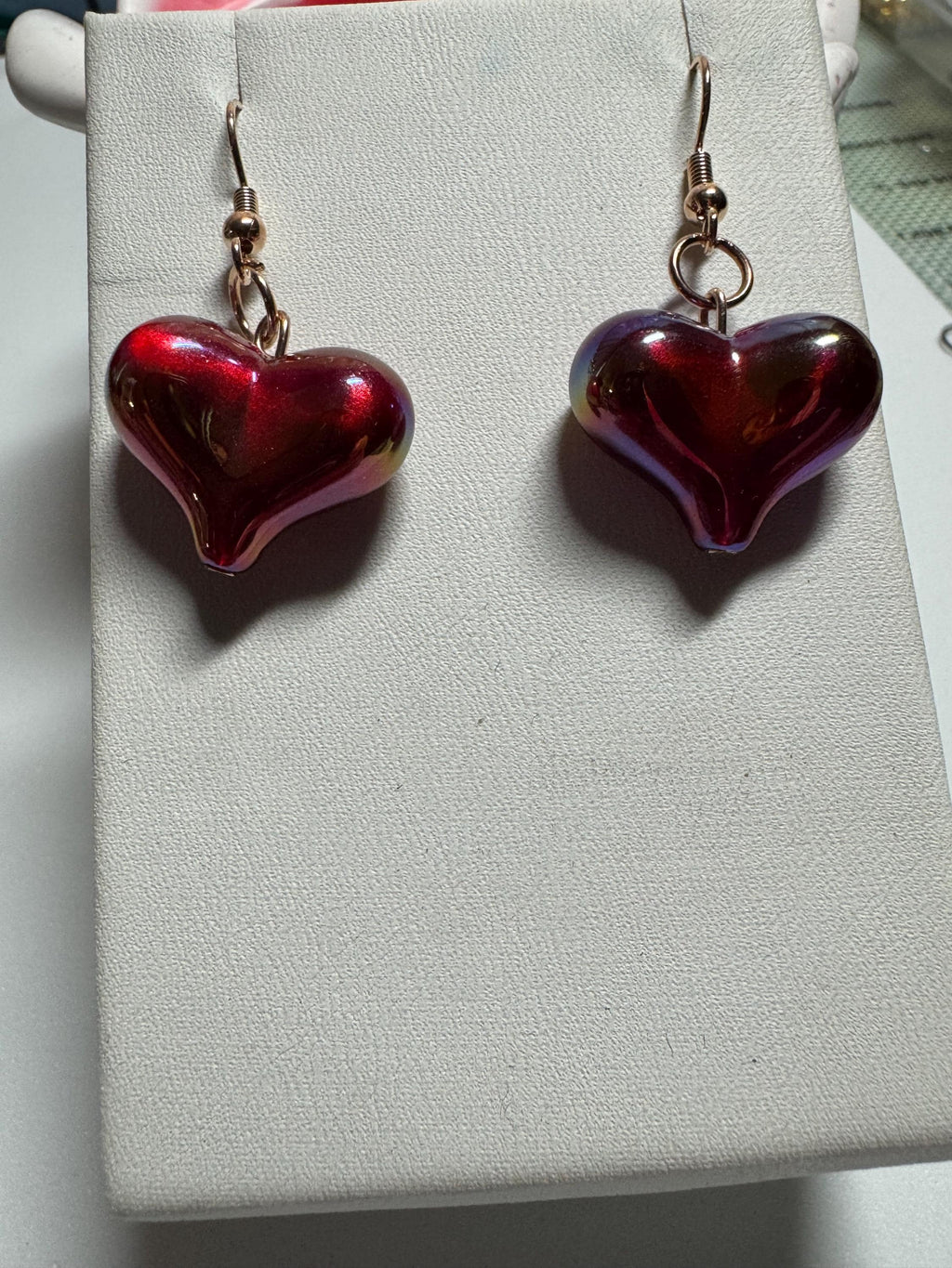Heart Shaped Earrings, Red Silver and Black