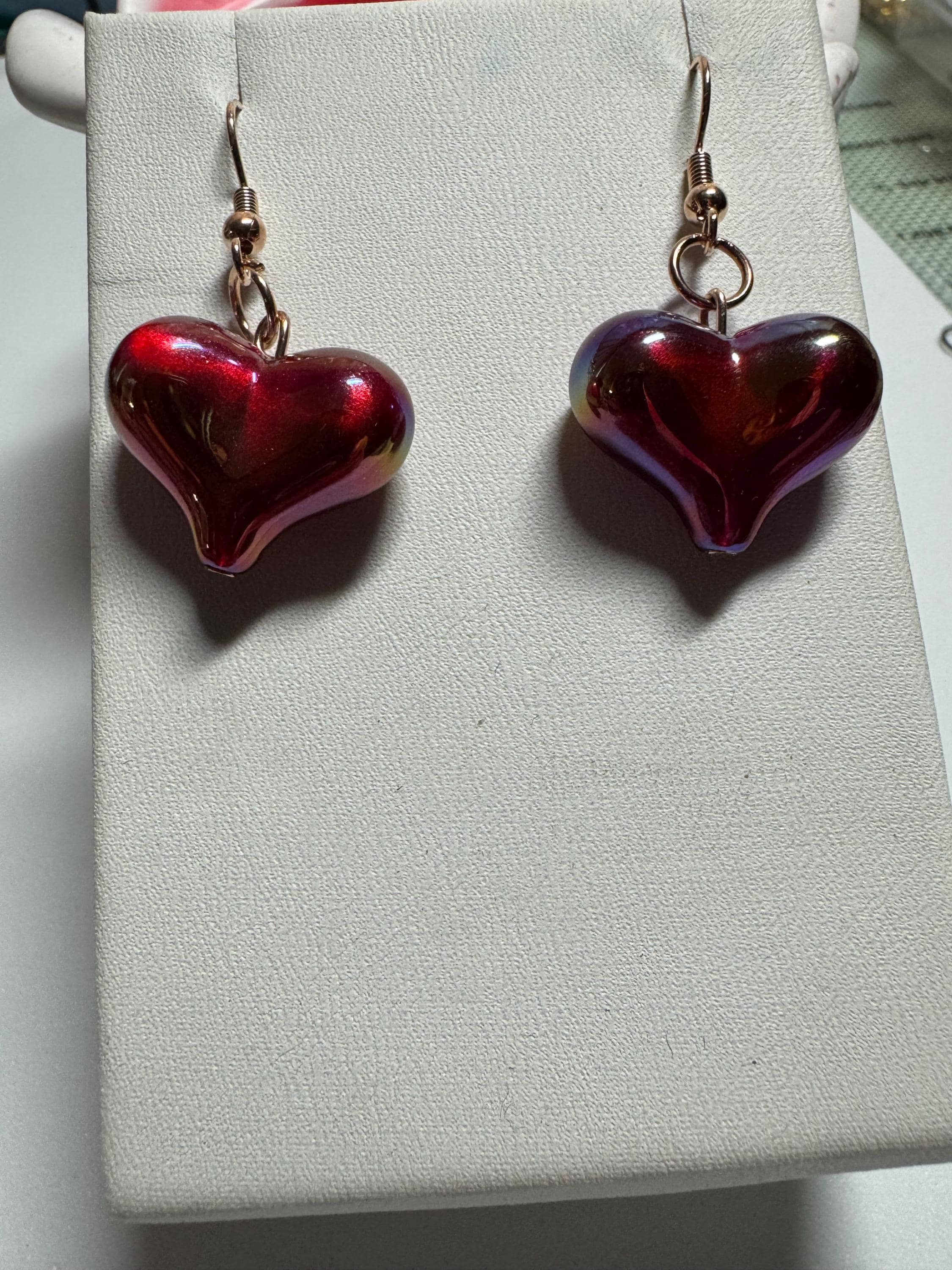 Heart Shaped Earrings, Red Silver and Black