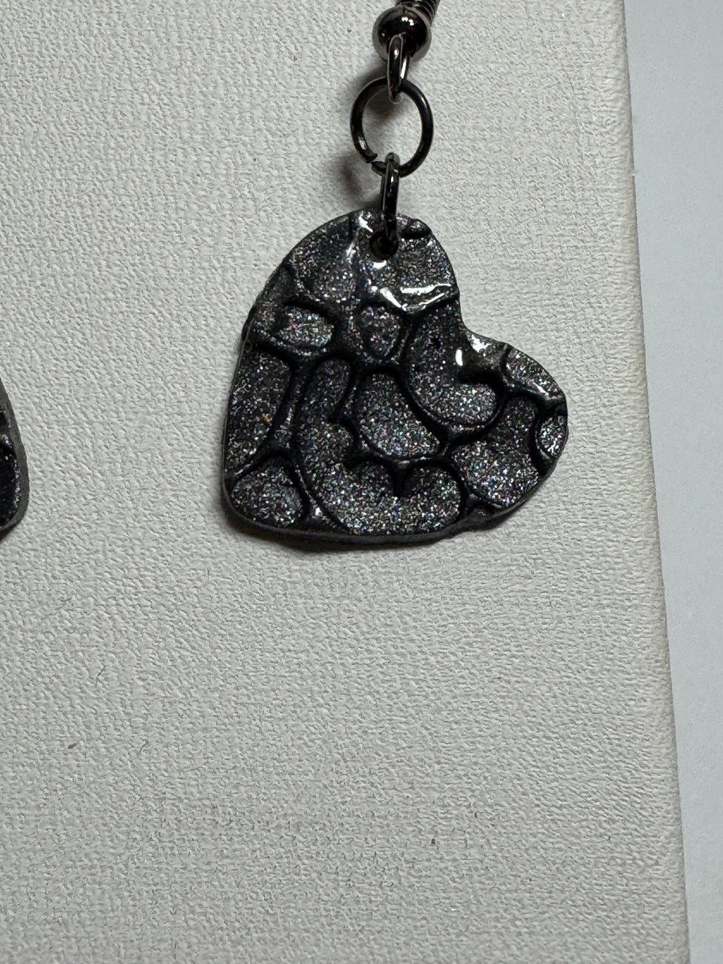 Heart Shaped Earrings, Red Silver and Black