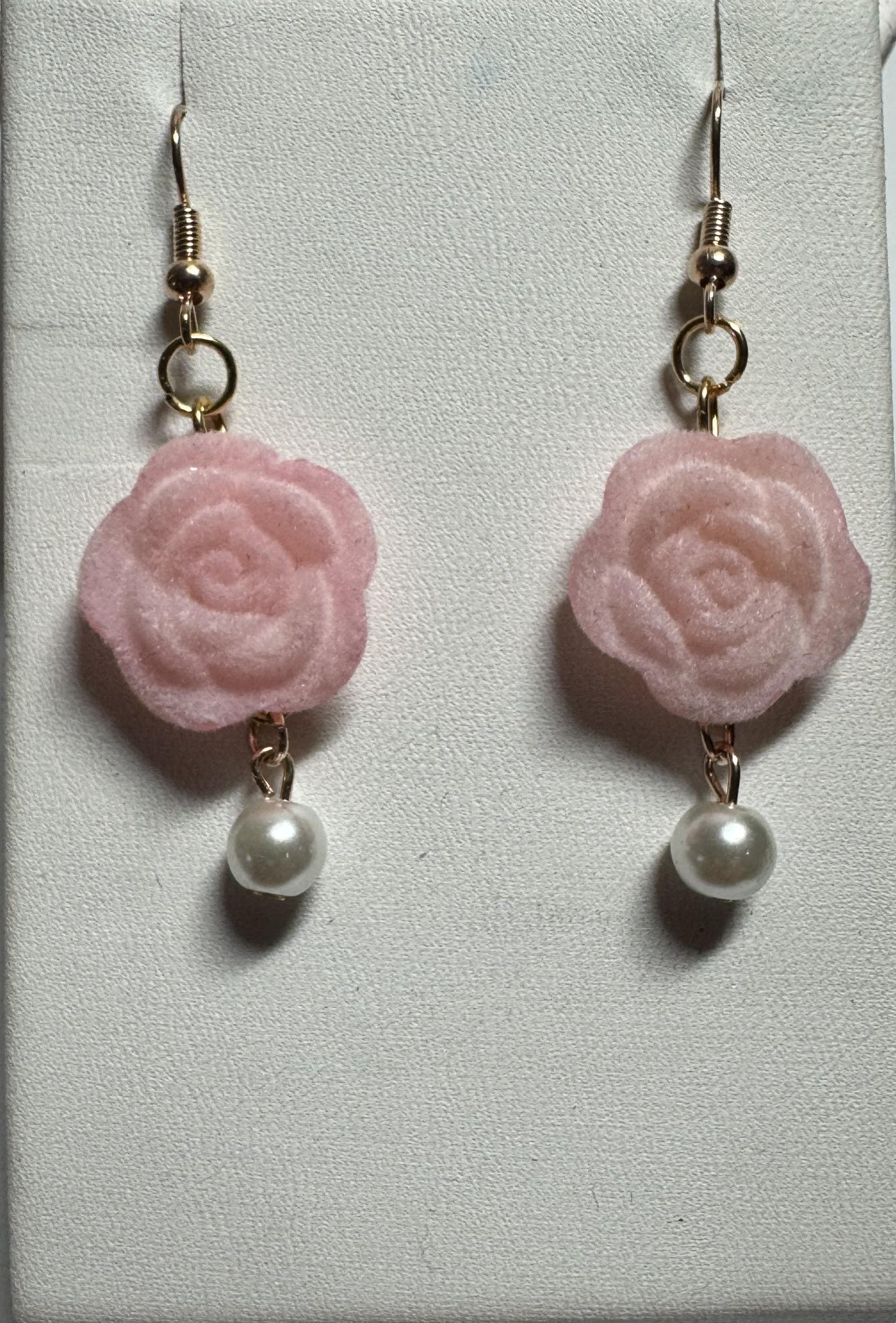 Velvet Rose Earrings Pink and Burgandy