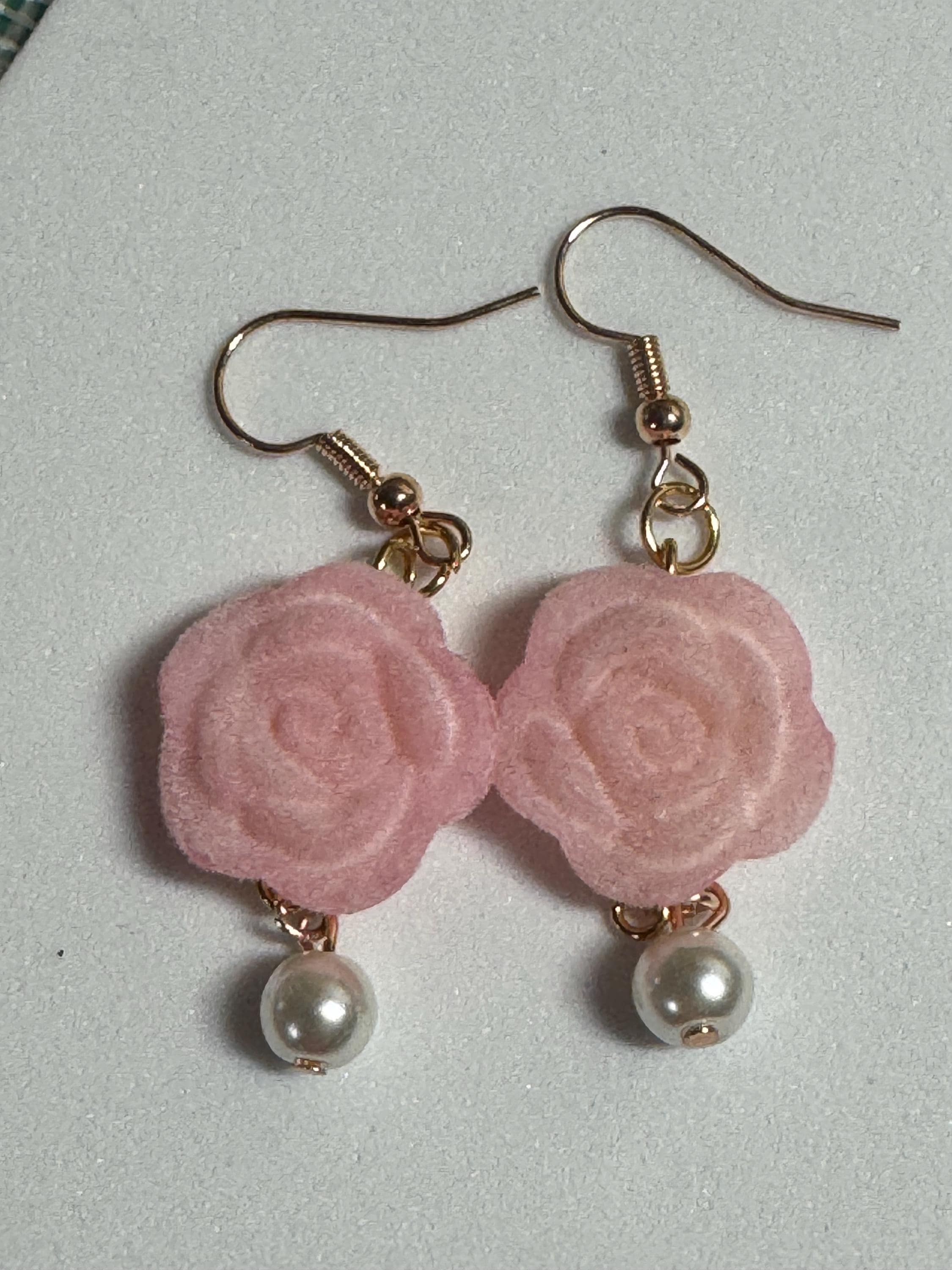 Velvet Rose Earrings Pink and Burgandy