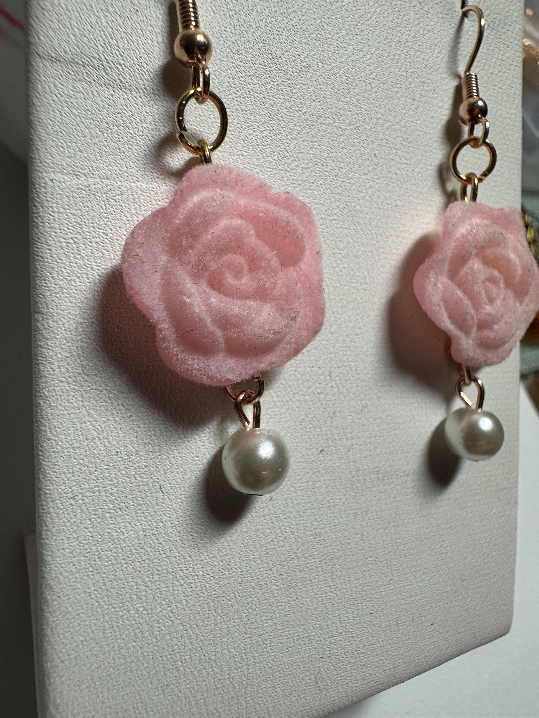 Velvet Rose Earrings Pink and Burgandy
