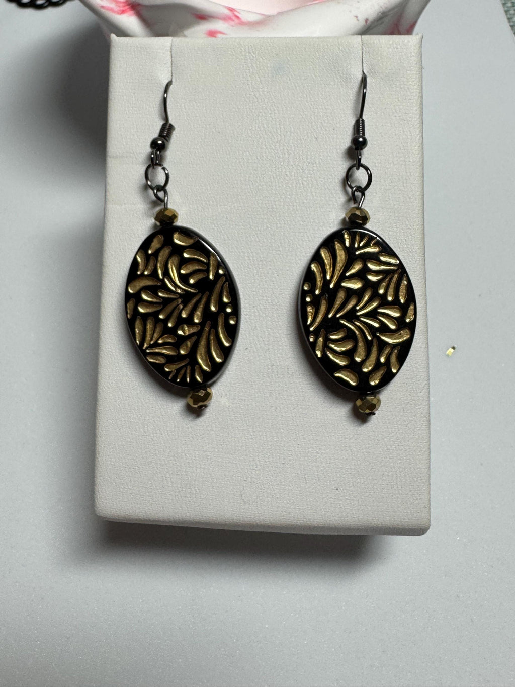 Oval Drop Earrings Abalone and Acrylic