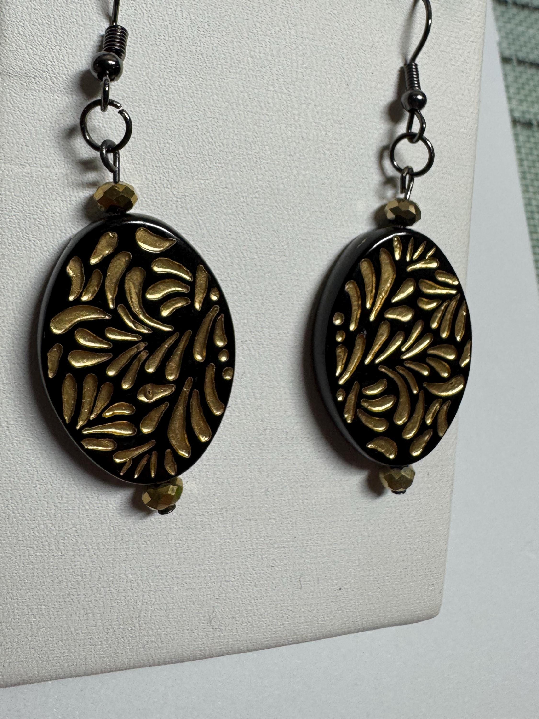 Oval Drop Earrings Abalone and Acrylic