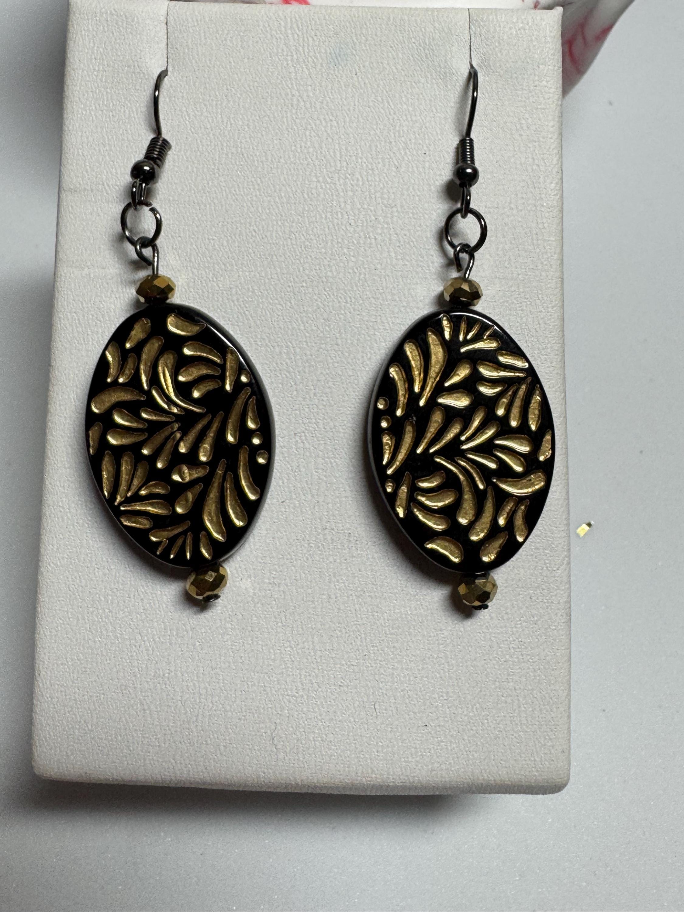 Oval Drop Earrings Abalone and Acrylic