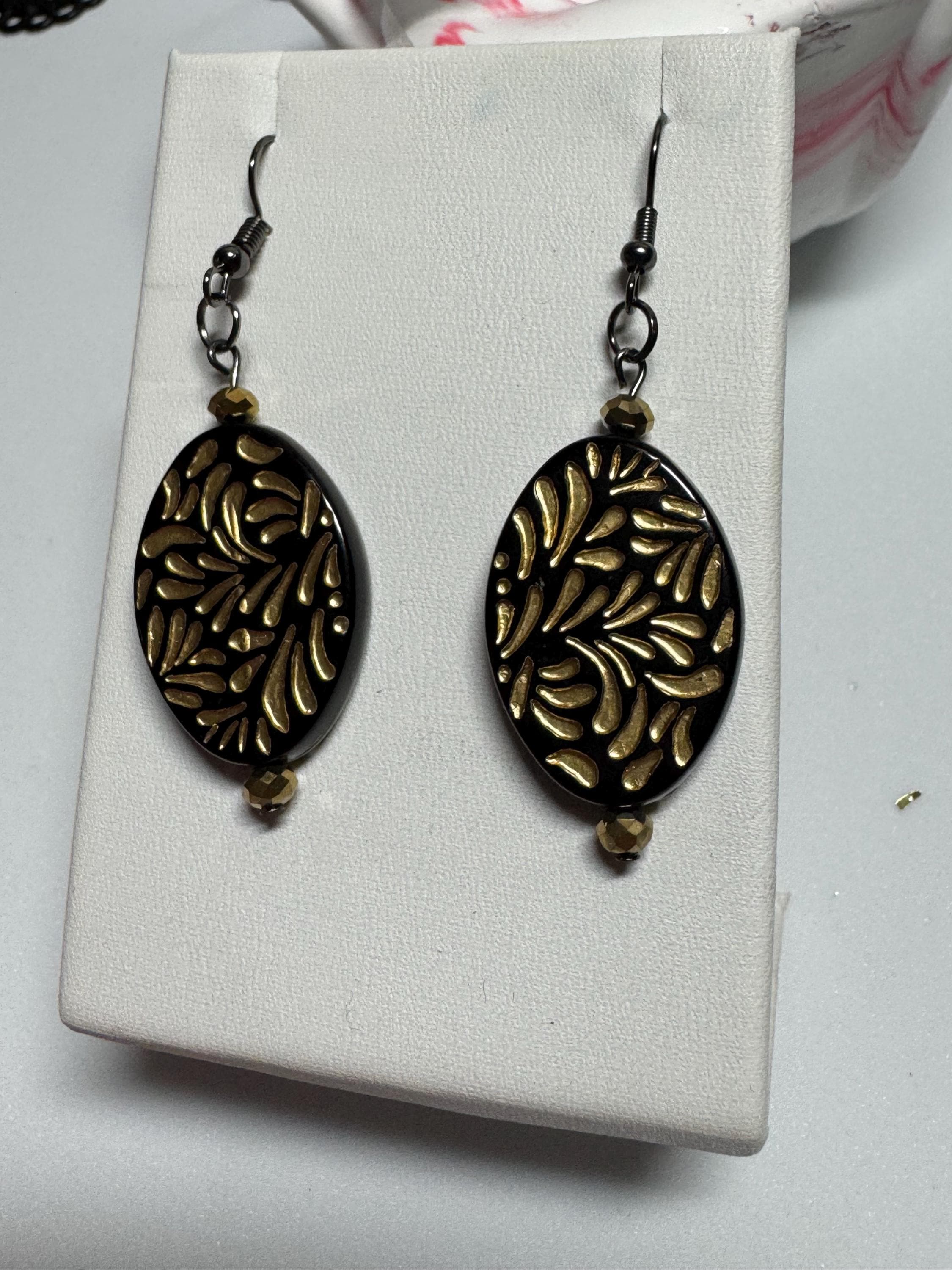 Oval Drop Earrings Abalone and Acrylic