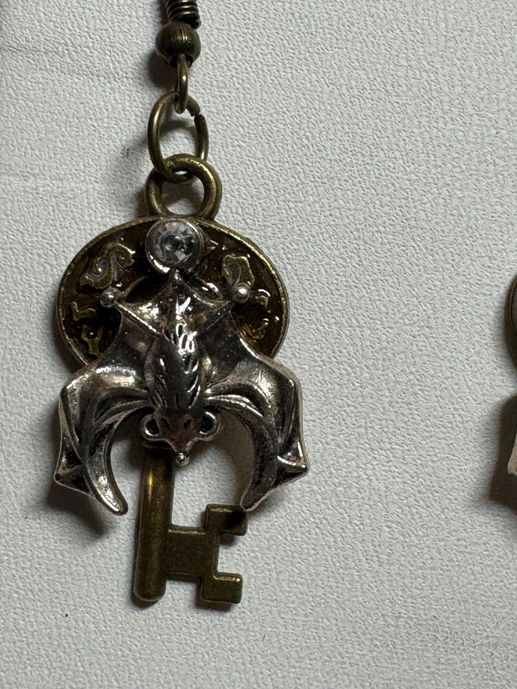 Metal Bat Earrings with Skeleton Key and Skull Earrings