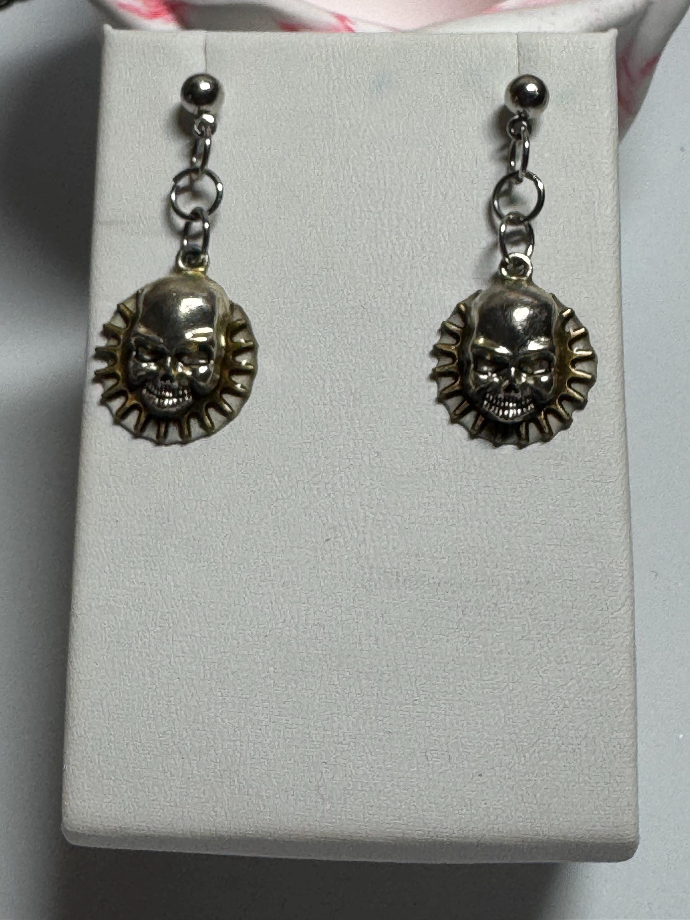 Metal Bat Earrings with Skeleton Key and Skull Earrings