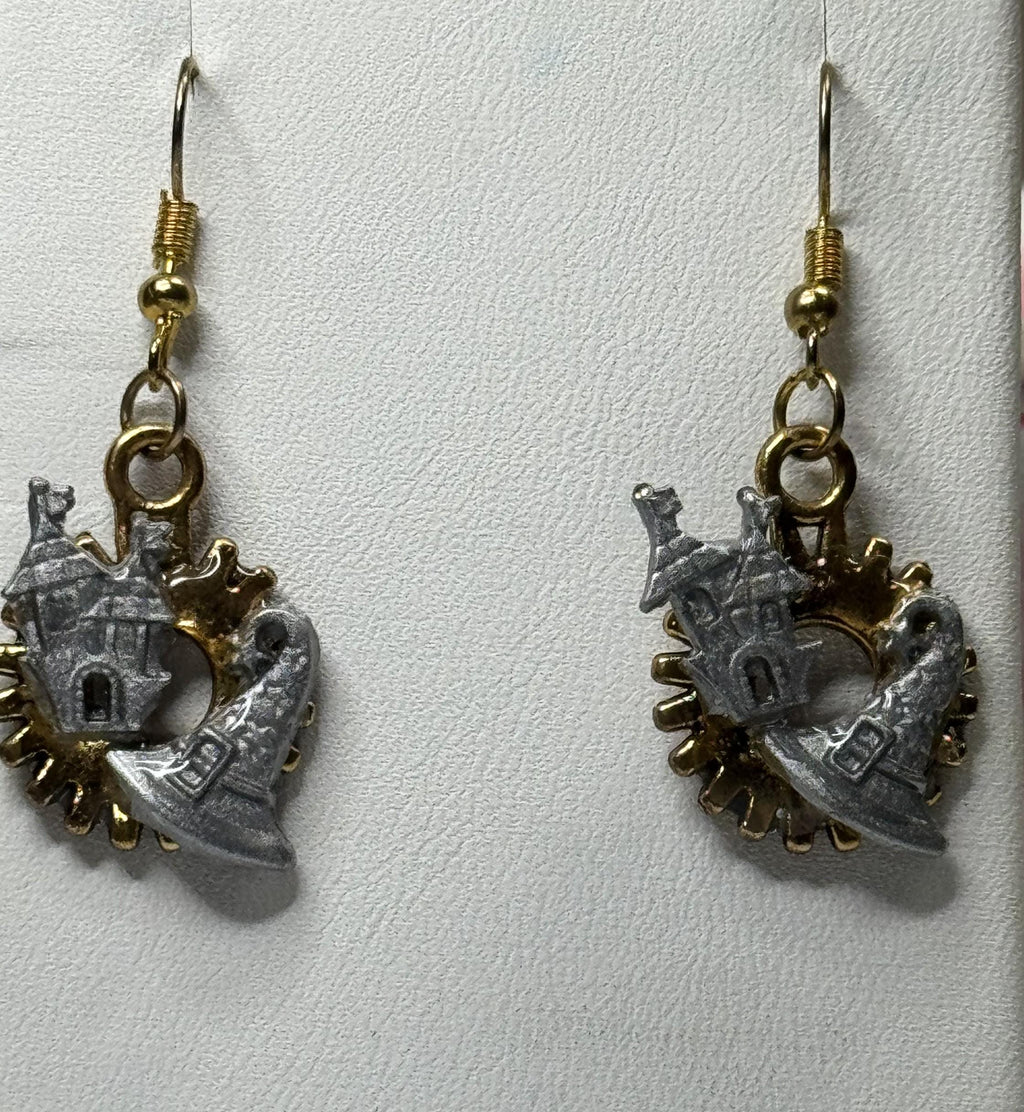 Halloween Steampunk Inspired Earrings Haunted House Jack-O-lantern