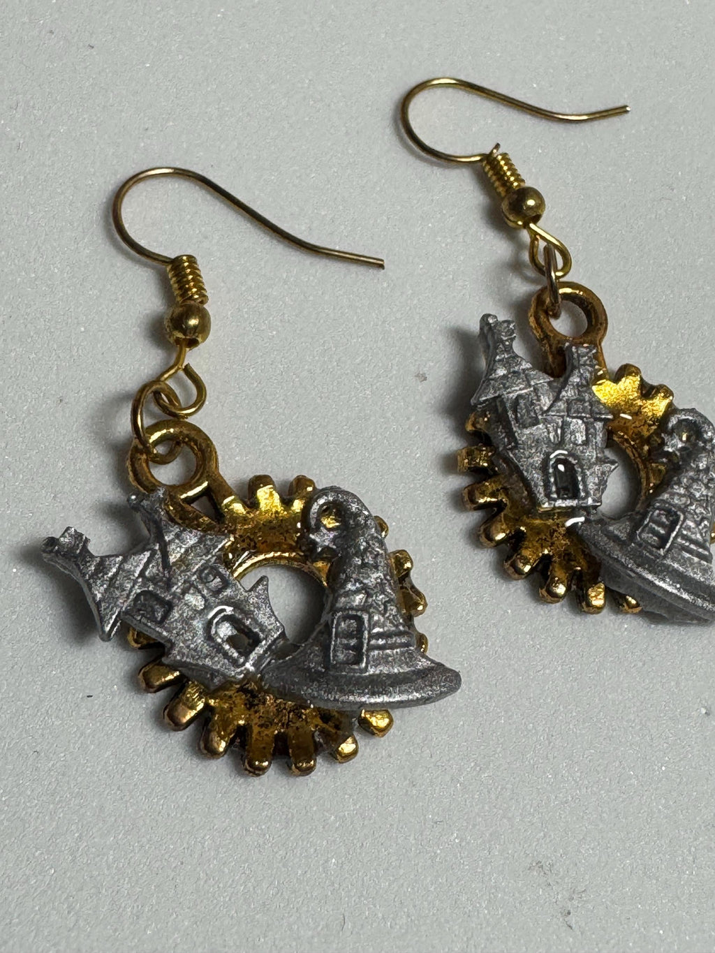 Halloween Steampunk Inspired Earrings Haunted House Jack-O-lantern