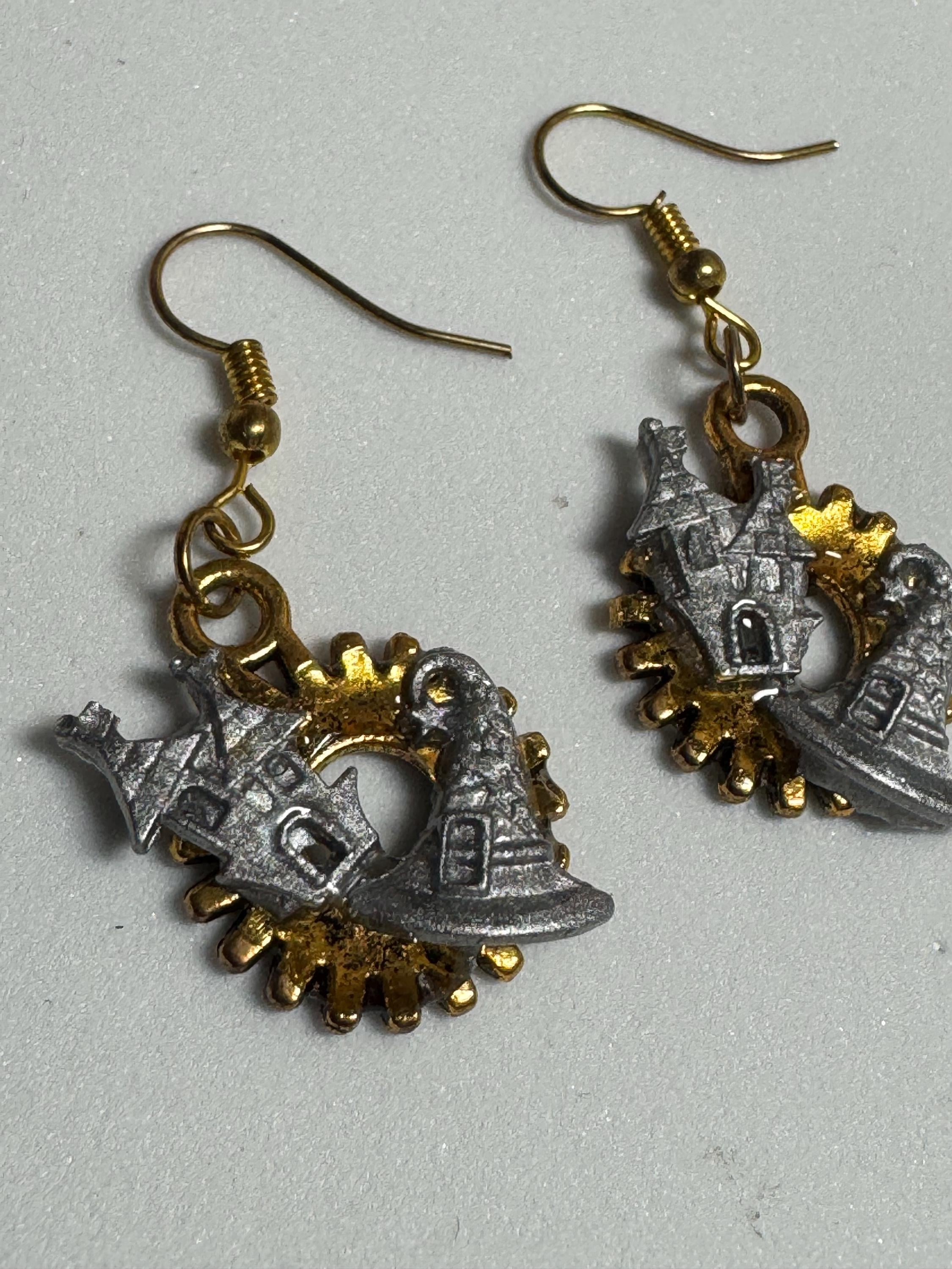 Halloween Steampunk Inspired Earrings Haunted House Jack-O-lantern