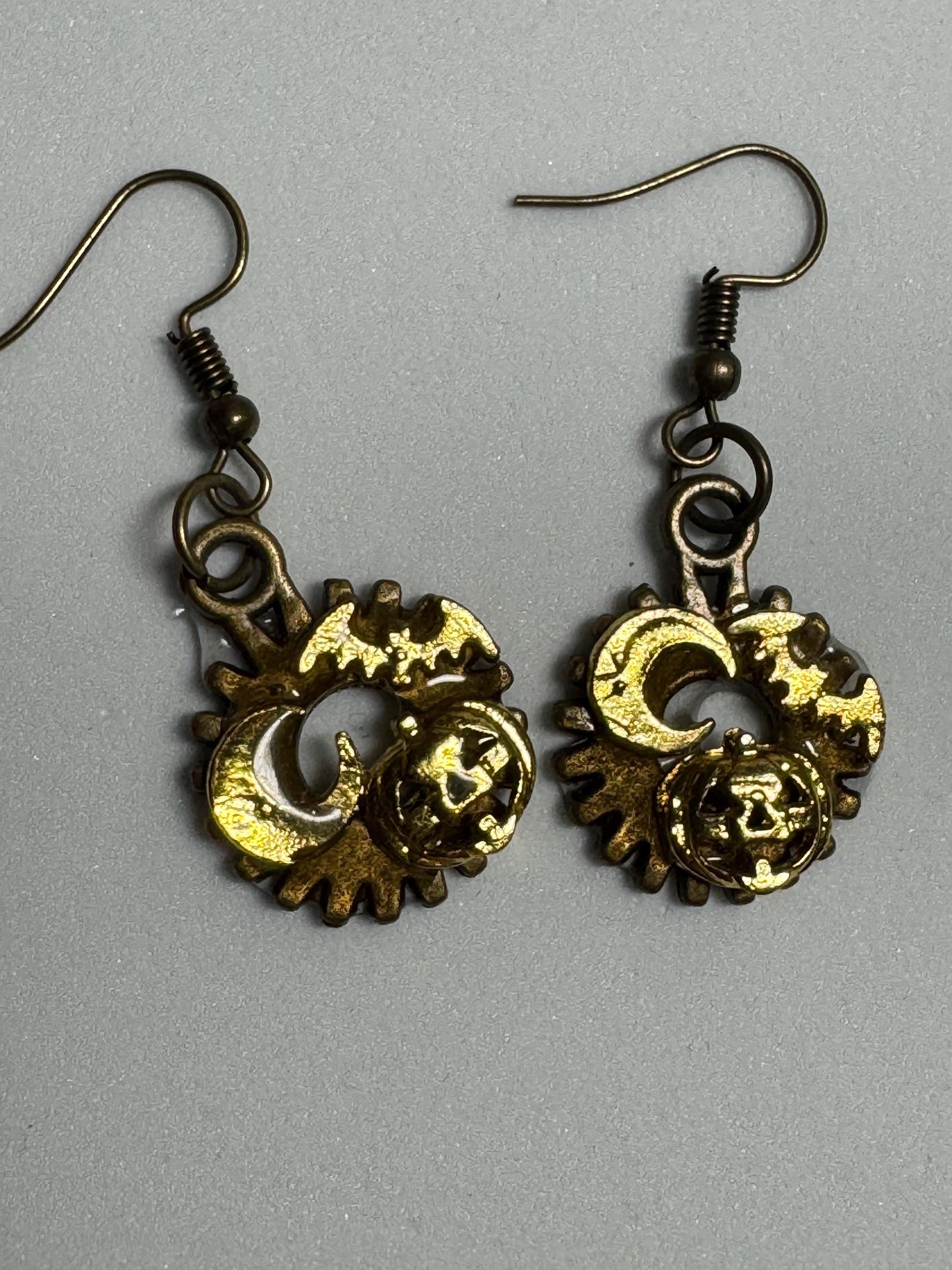 Halloween Steampunk Inspired Earrings Haunted House Jack-O-lantern