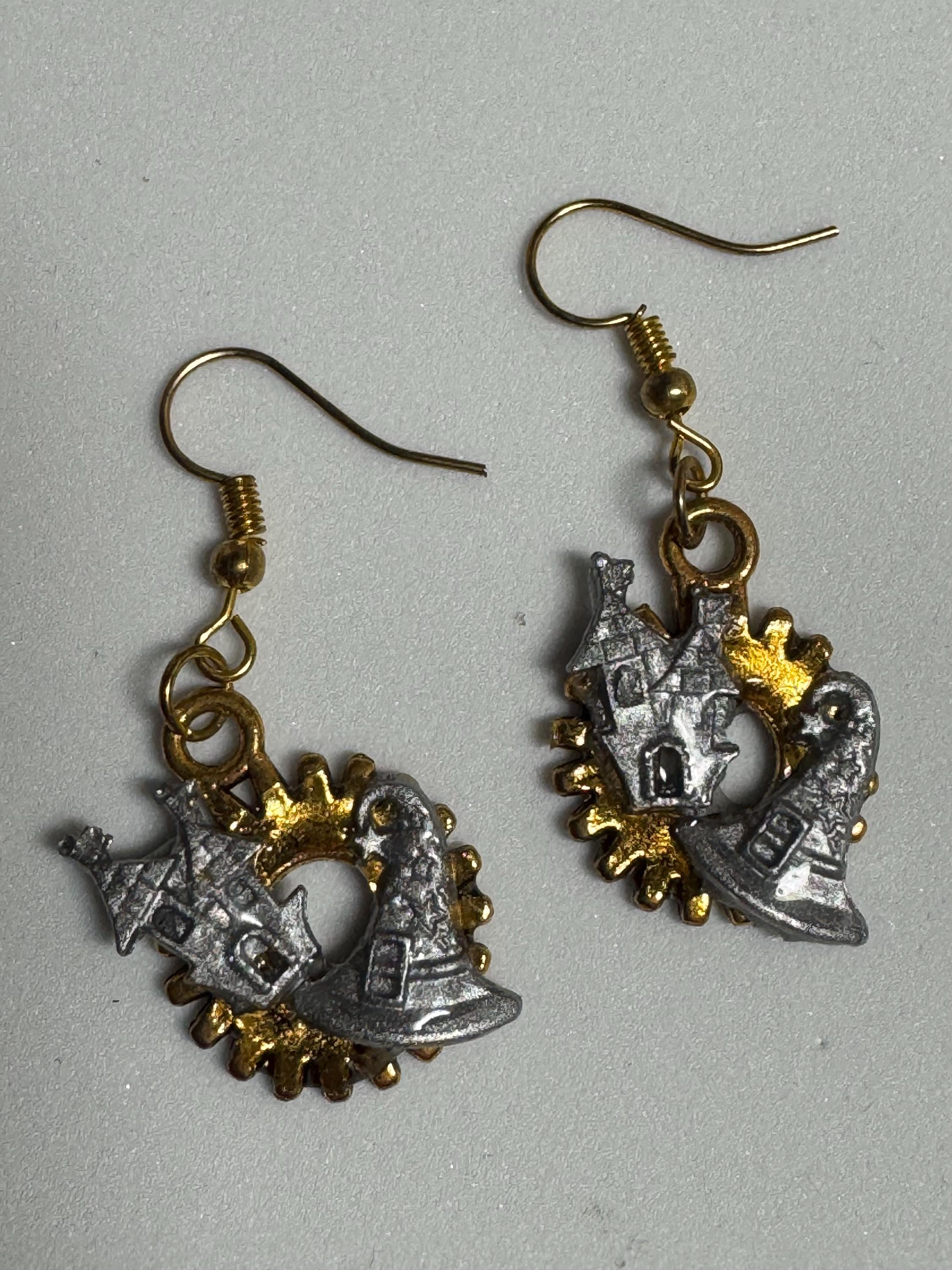 Halloween Steampunk Inspired Earrings Haunted House Jack-O-lantern