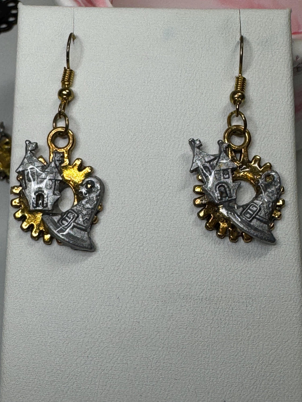 Halloween Steampunk Inspired Earrings Haunted House Jack-O-lantern