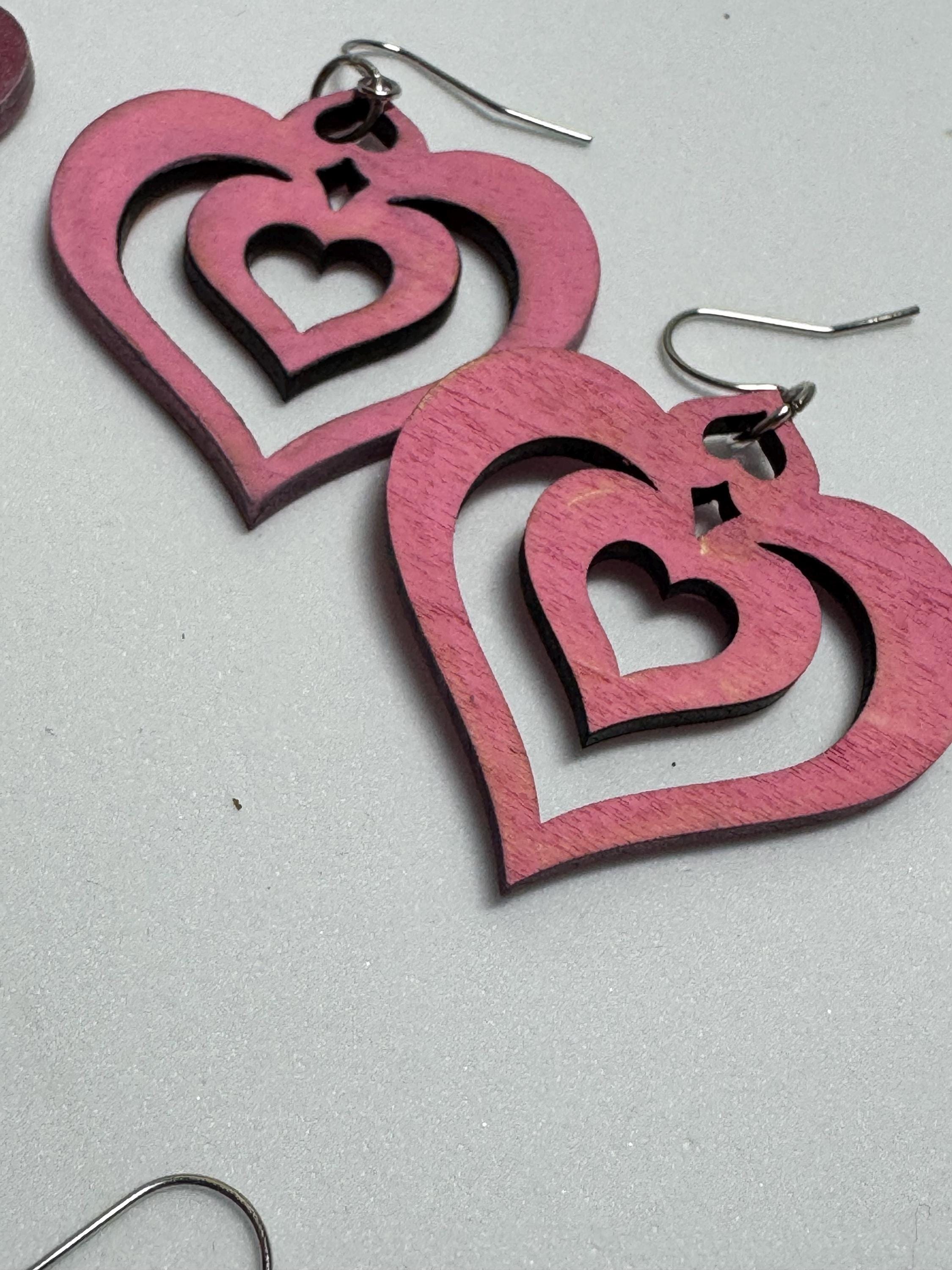 Wooden Heart Earrings