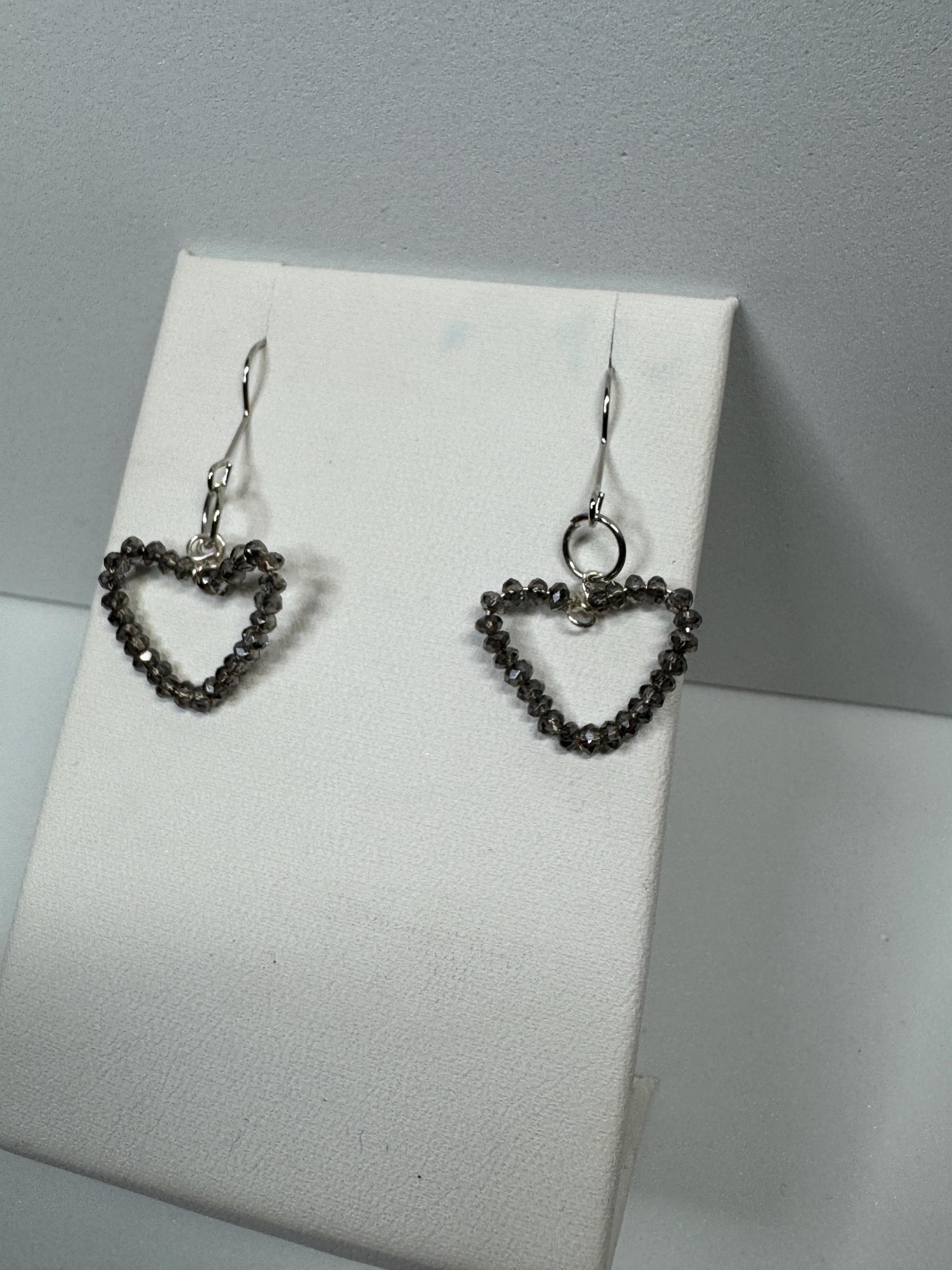 Wire Heart Earrings with Rhinestone Beads