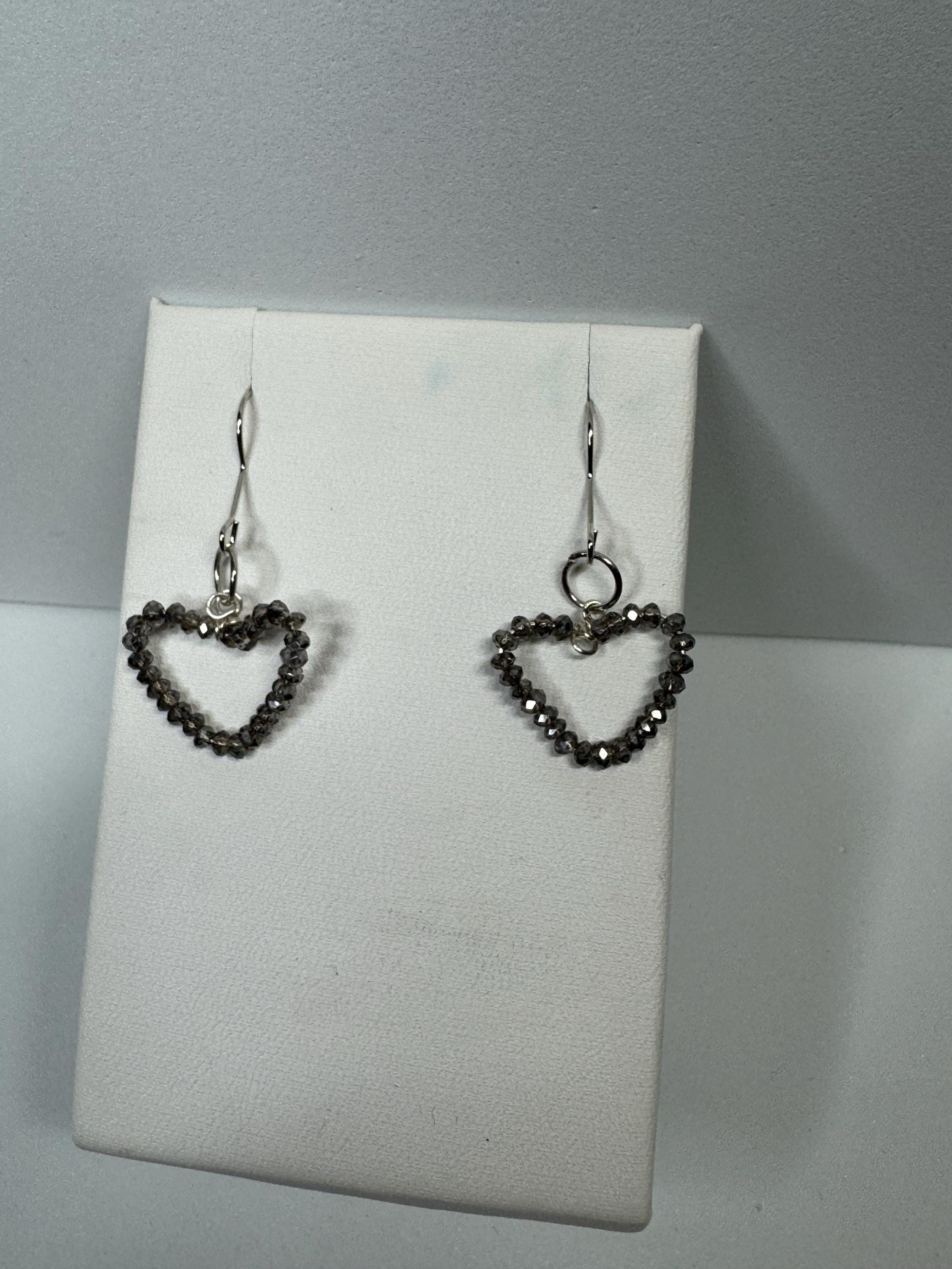 Wire Heart Earrings with Rhinestone Beads