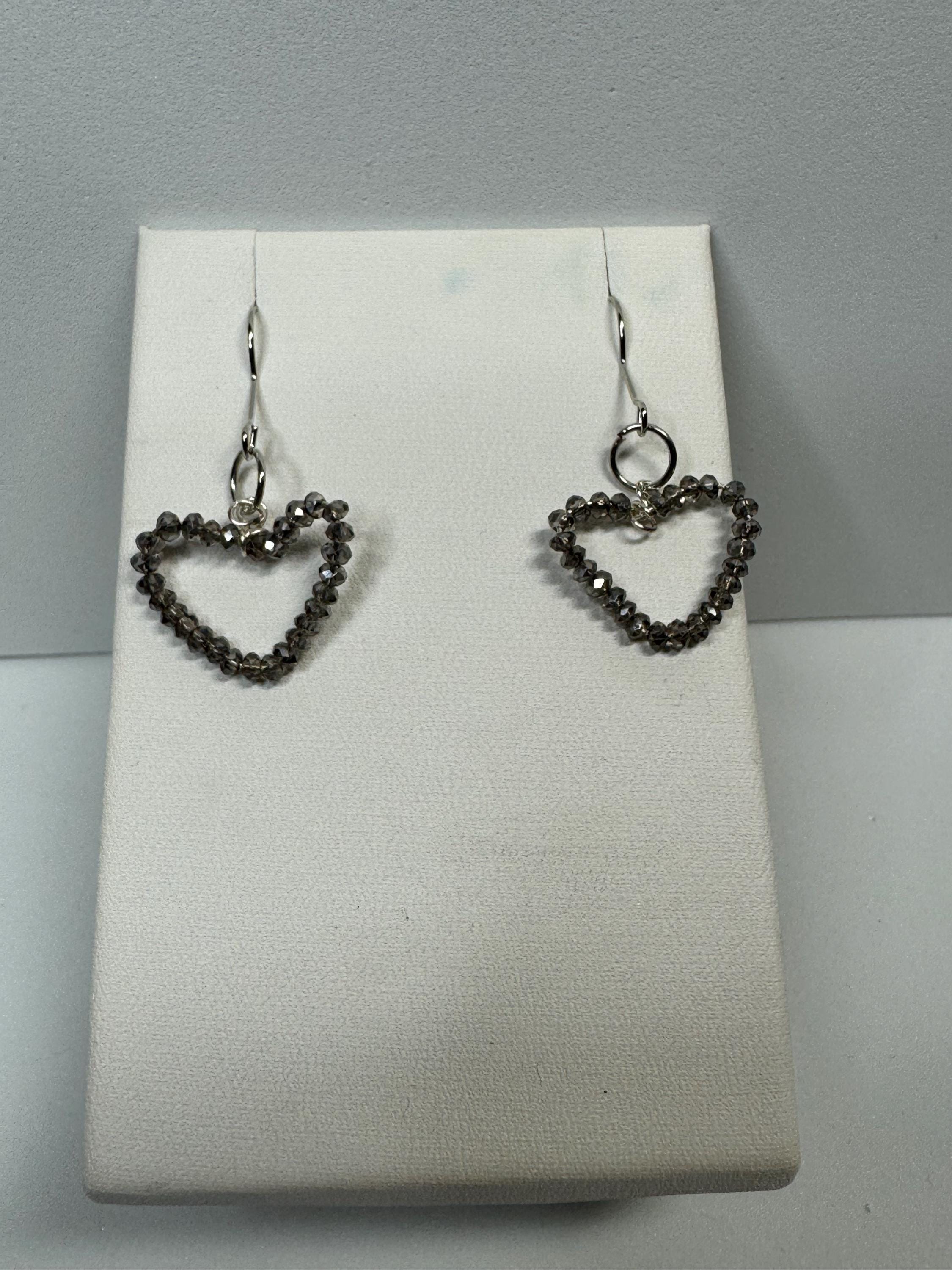 Wire Heart Earrings with Rhinestone Beads