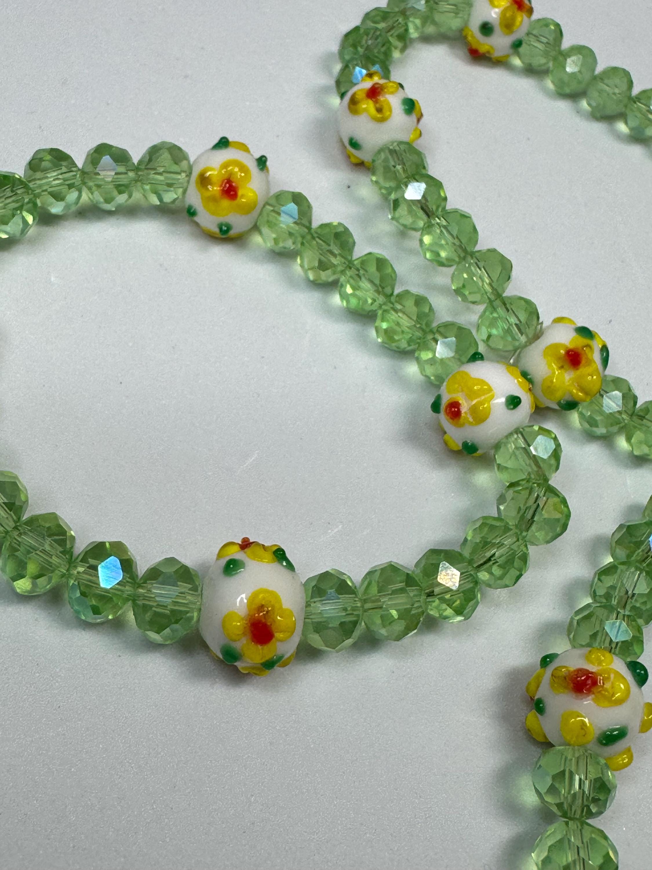 Sunflower or Rose and Green Beaded Stretchy Bracelets