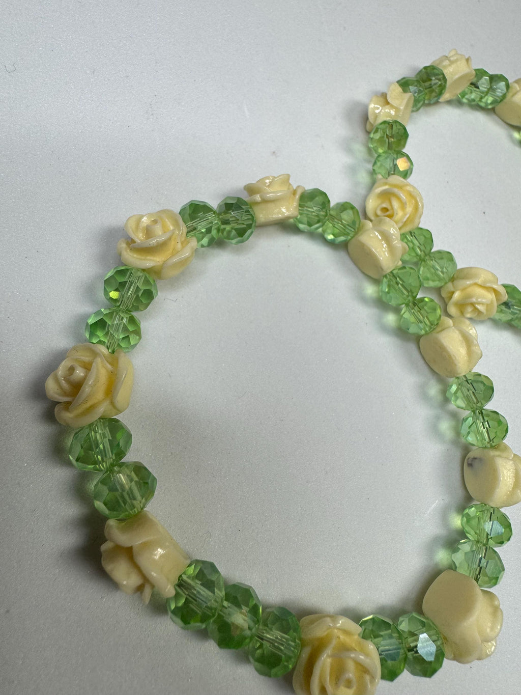 Sunflower or Rose and Green Beaded Stretchy Bracelets