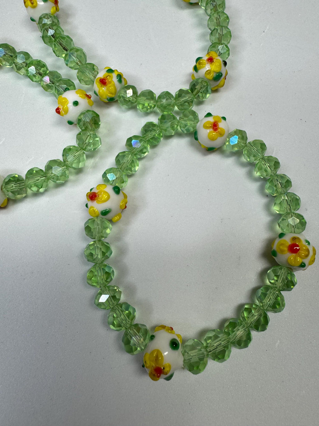 Sunflower or Rose and Green Beaded Stretchy Bracelets