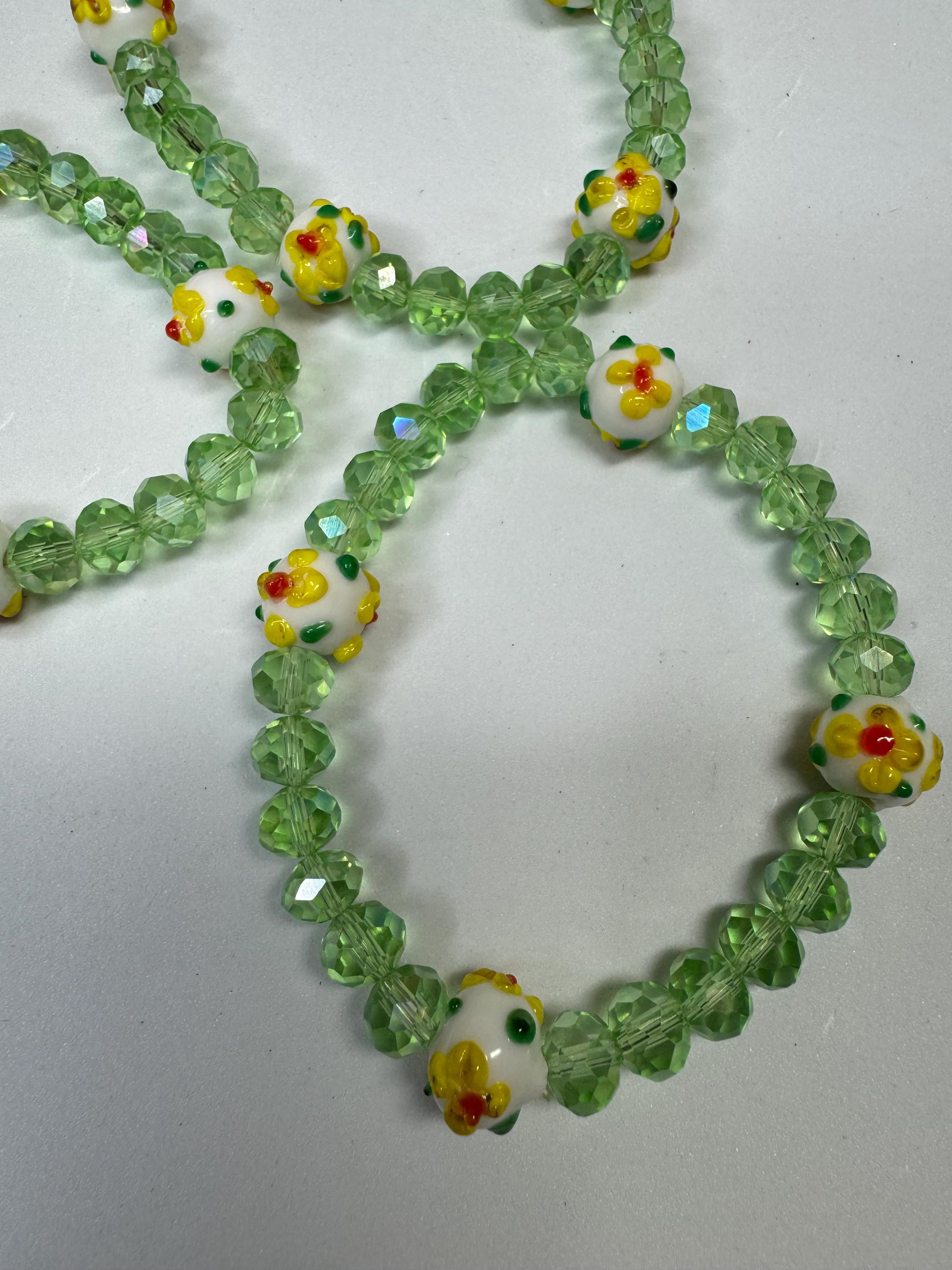 Sunflower or Rose and Green Beaded Stretchy Bracelets