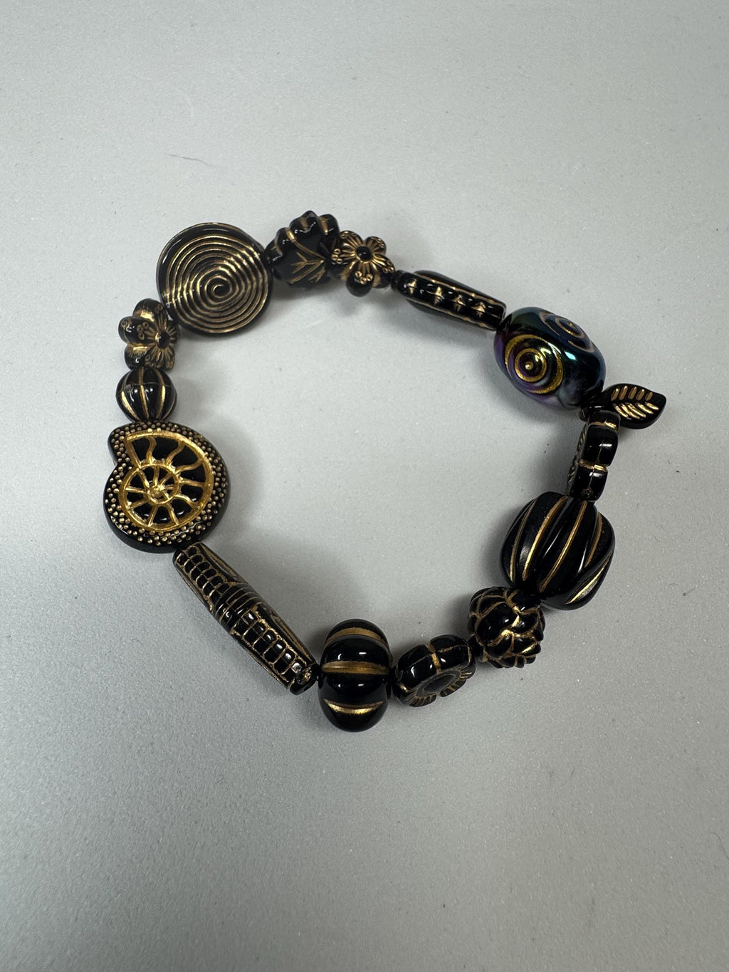 Black and Gold Acrylic Beaded Stretchy Bracelets