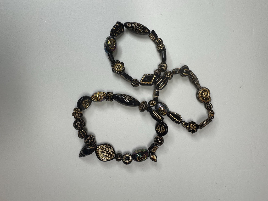 Black and Gold Acrylic Beaded Stretchy Bracelets