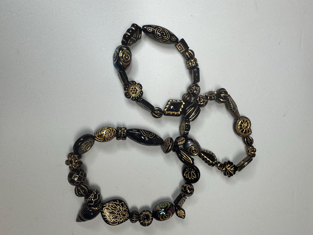 Black and Gold Acrylic Beaded Stretchy Bracelets