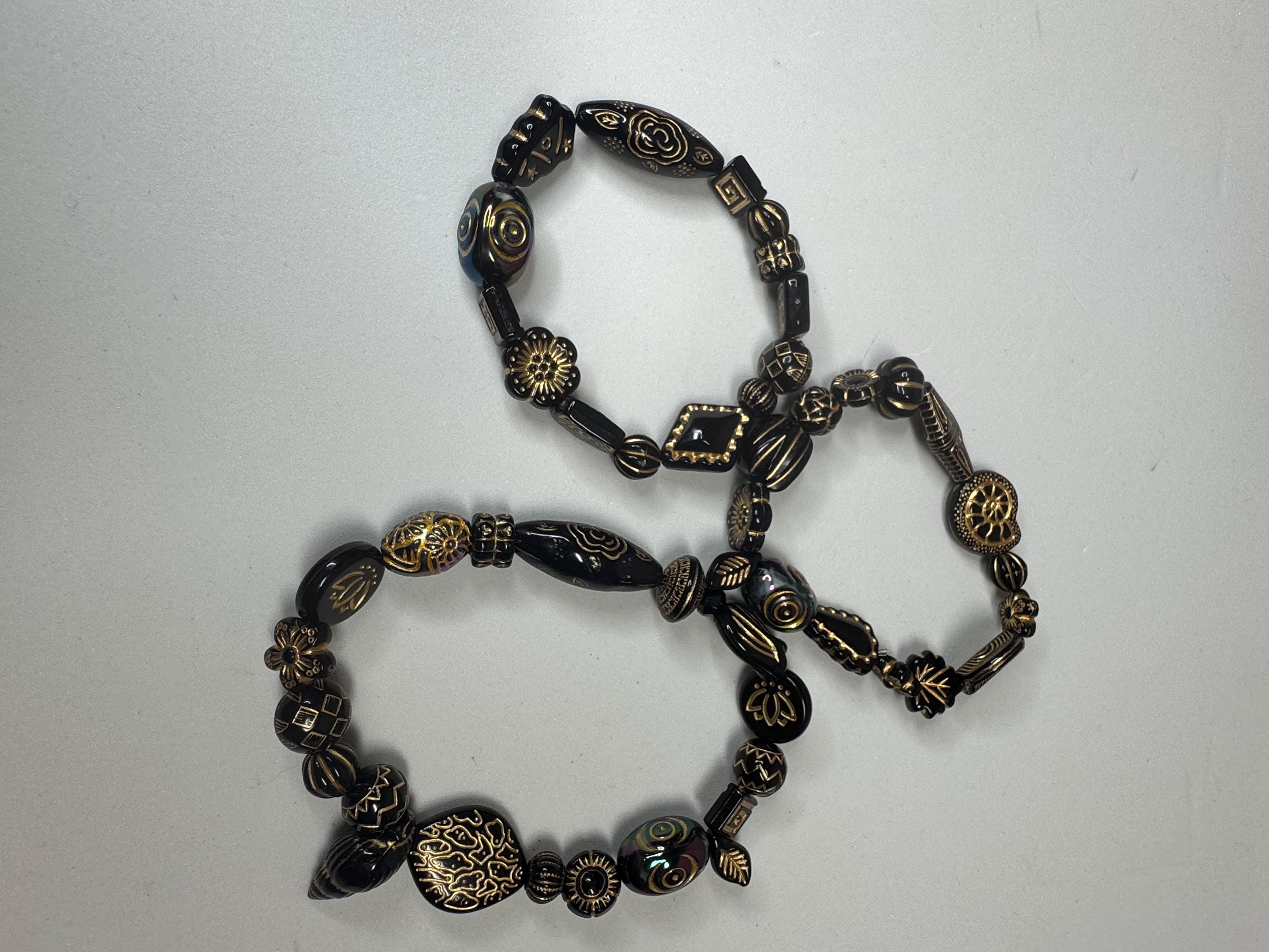 Black and Gold Acrylic Beaded Stretchy Bracelets