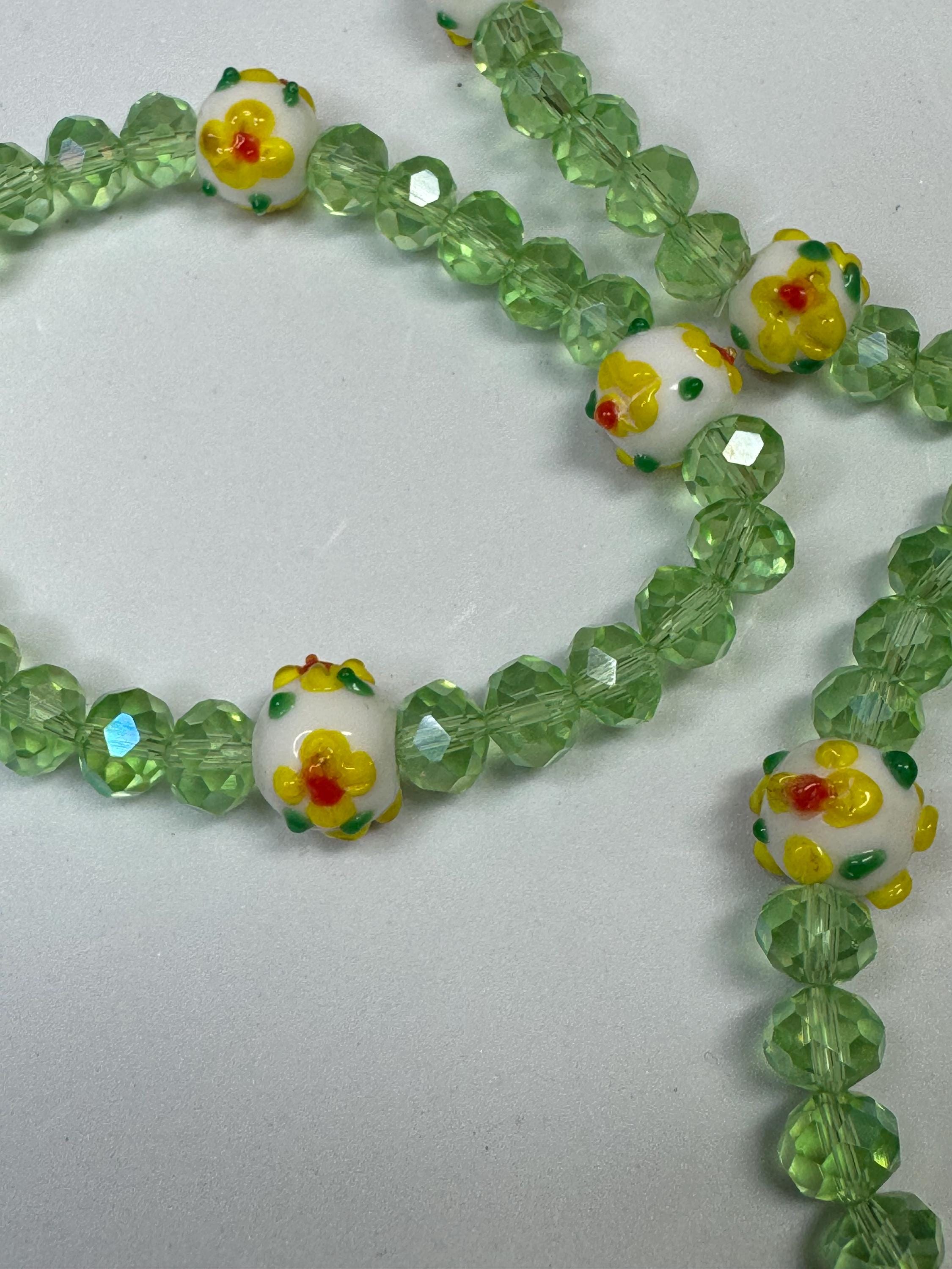 Sunflower or Rose and Green Beaded Stretchy Bracelets