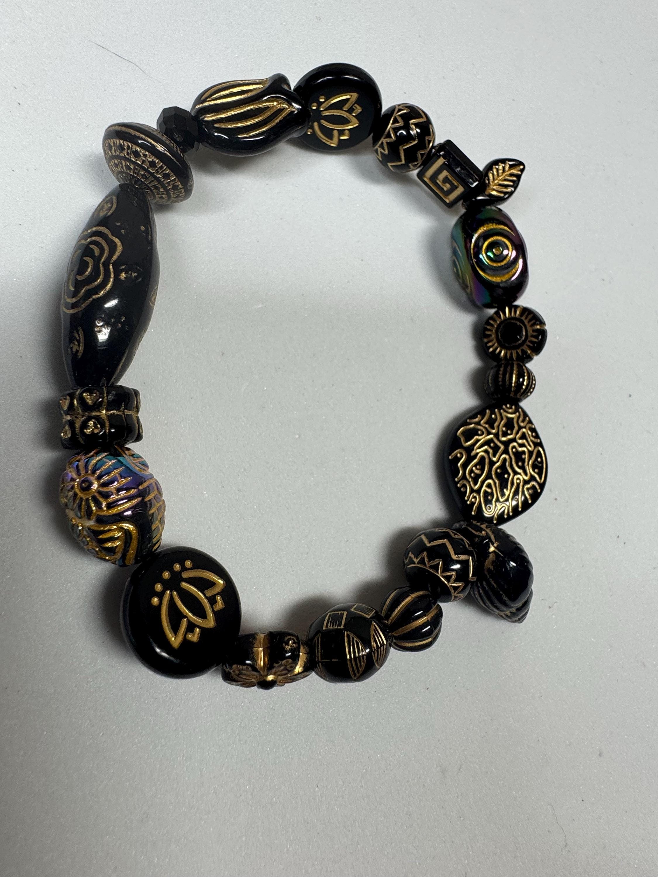 Black and Gold Acrylic Beaded Stretchy Bracelets