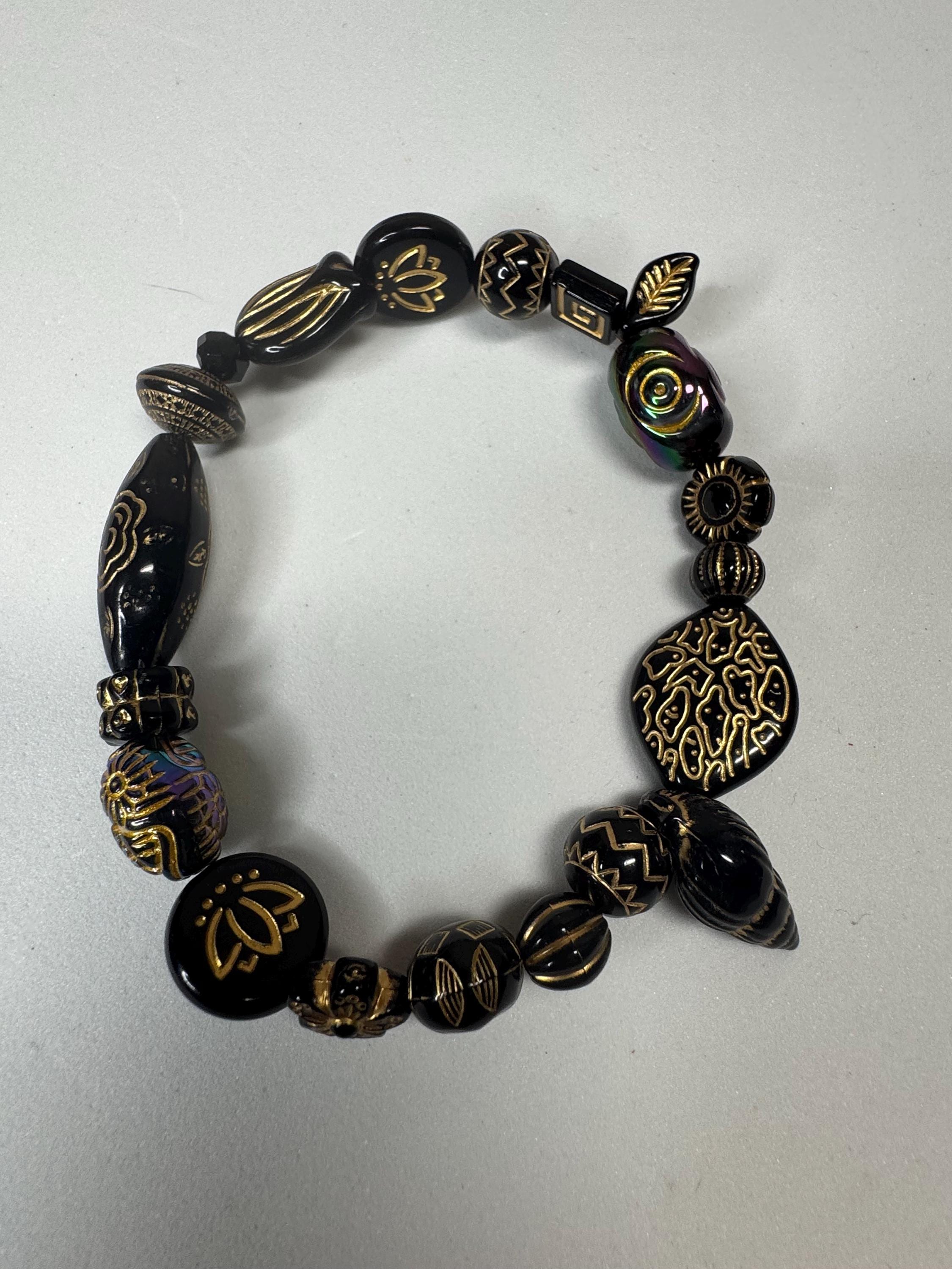 Black and Gold Acrylic Beaded Stretchy Bracelets